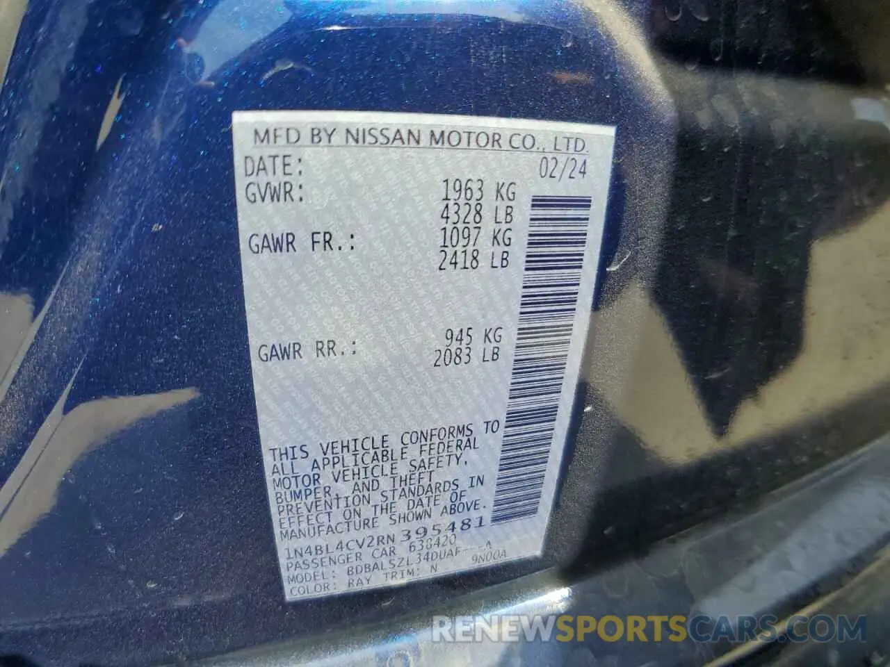 14 Photograph of a damaged car 1N4BL4CV2RN395481 NISSAN ALTIMA 2024