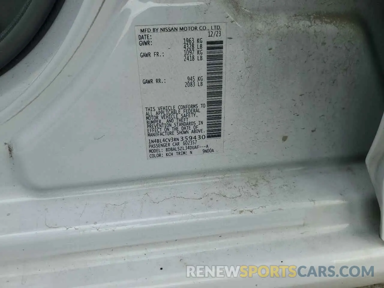 14 Photograph of a damaged car 1N4BL4CV3RN359430 NISSAN ALTIMA 2024