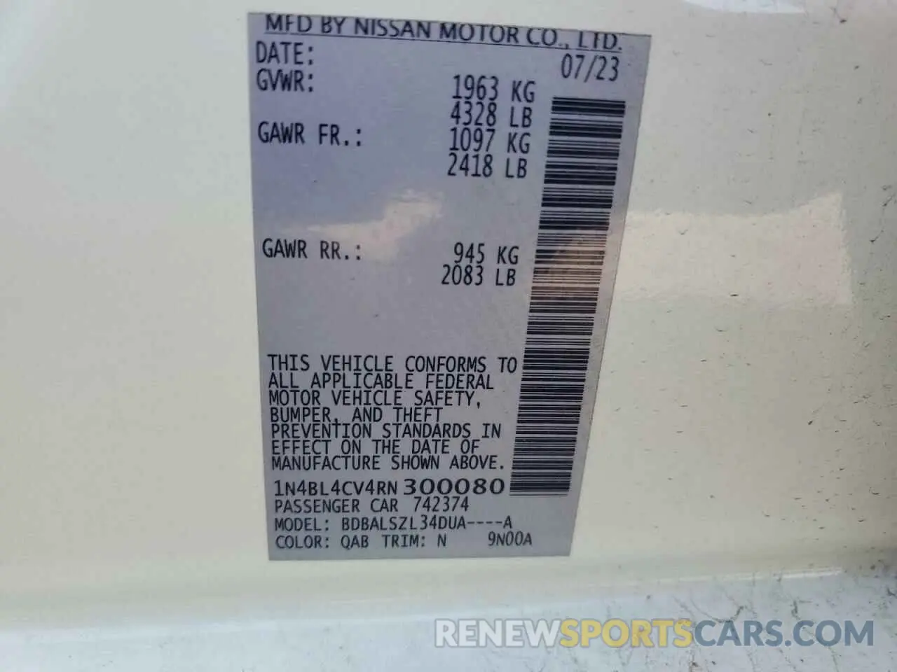 13 Photograph of a damaged car 1N4BL4CV4RN300080 NISSAN ALTIMA 2024