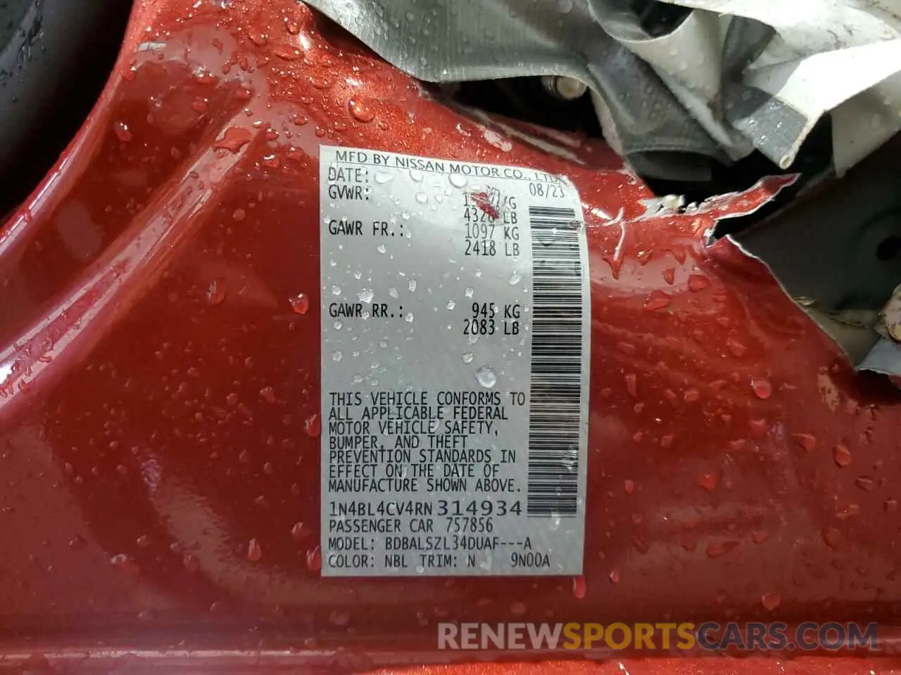 12 Photograph of a damaged car 1N4BL4CV4RN314934 NISSAN ALTIMA 2024