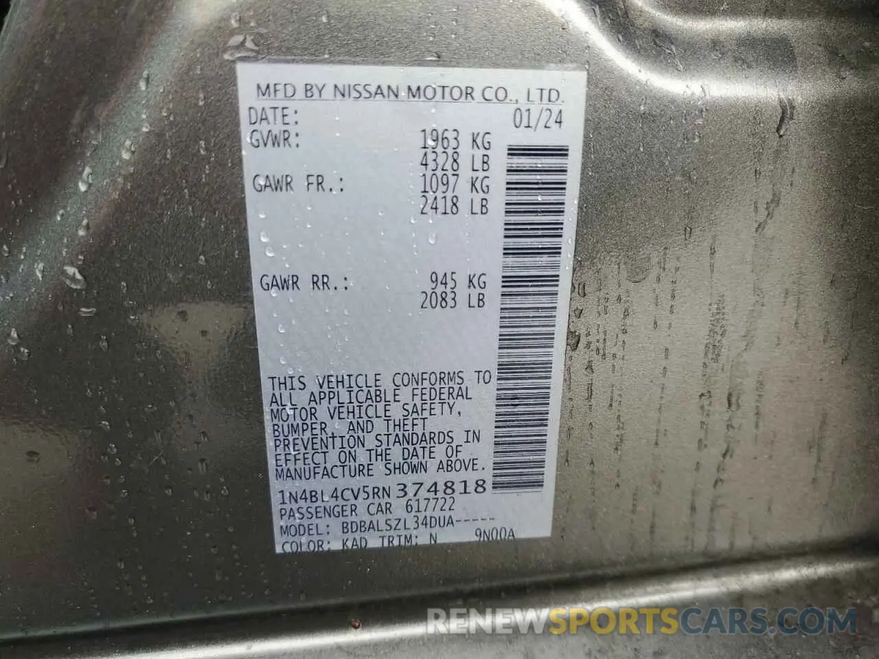 12 Photograph of a damaged car 1N4BL4CV5RN374818 NISSAN ALTIMA 2024