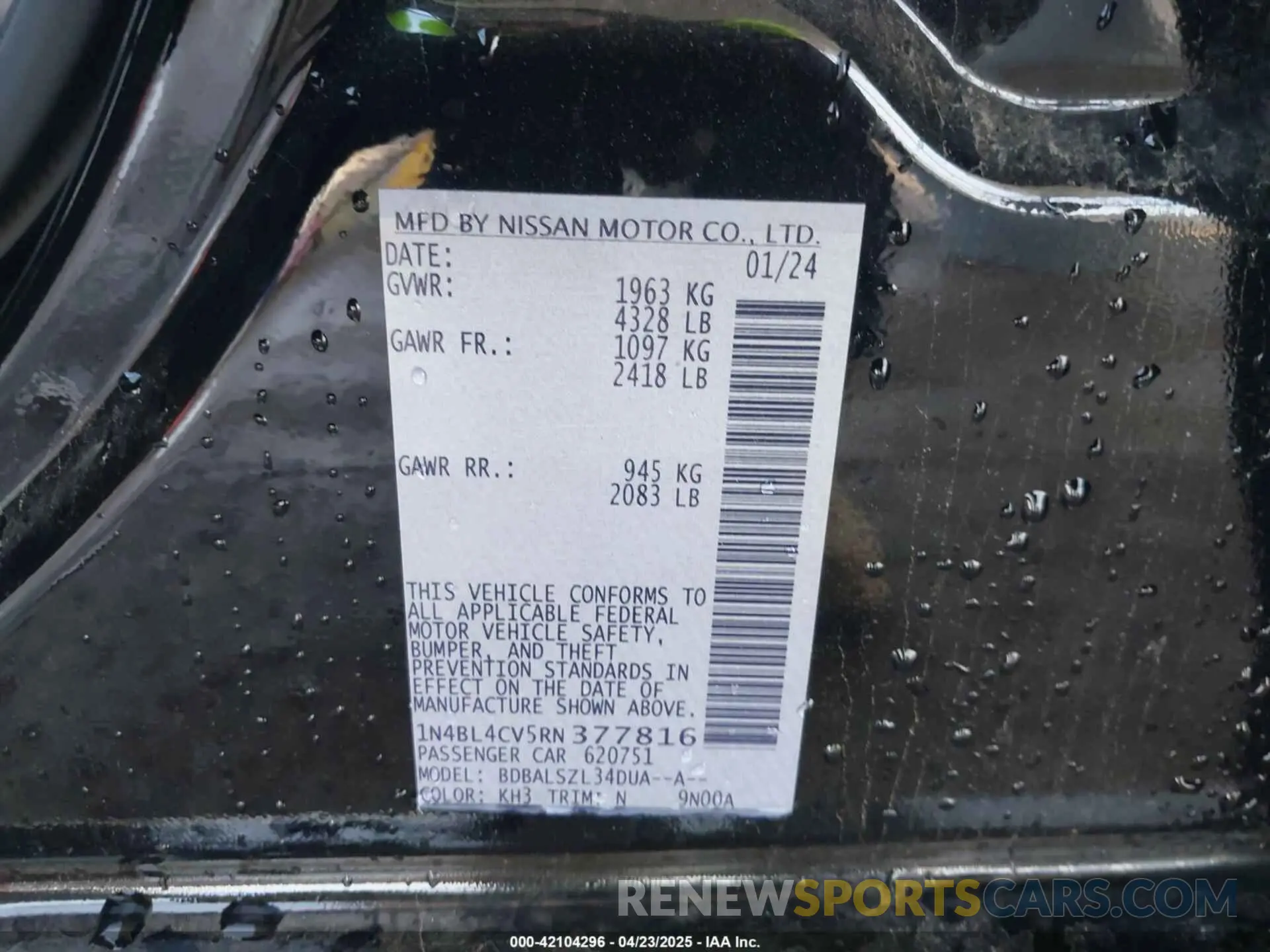 9 Photograph of a damaged car 1N4BL4CV5RN377816 NISSAN ALTIMA 2024
