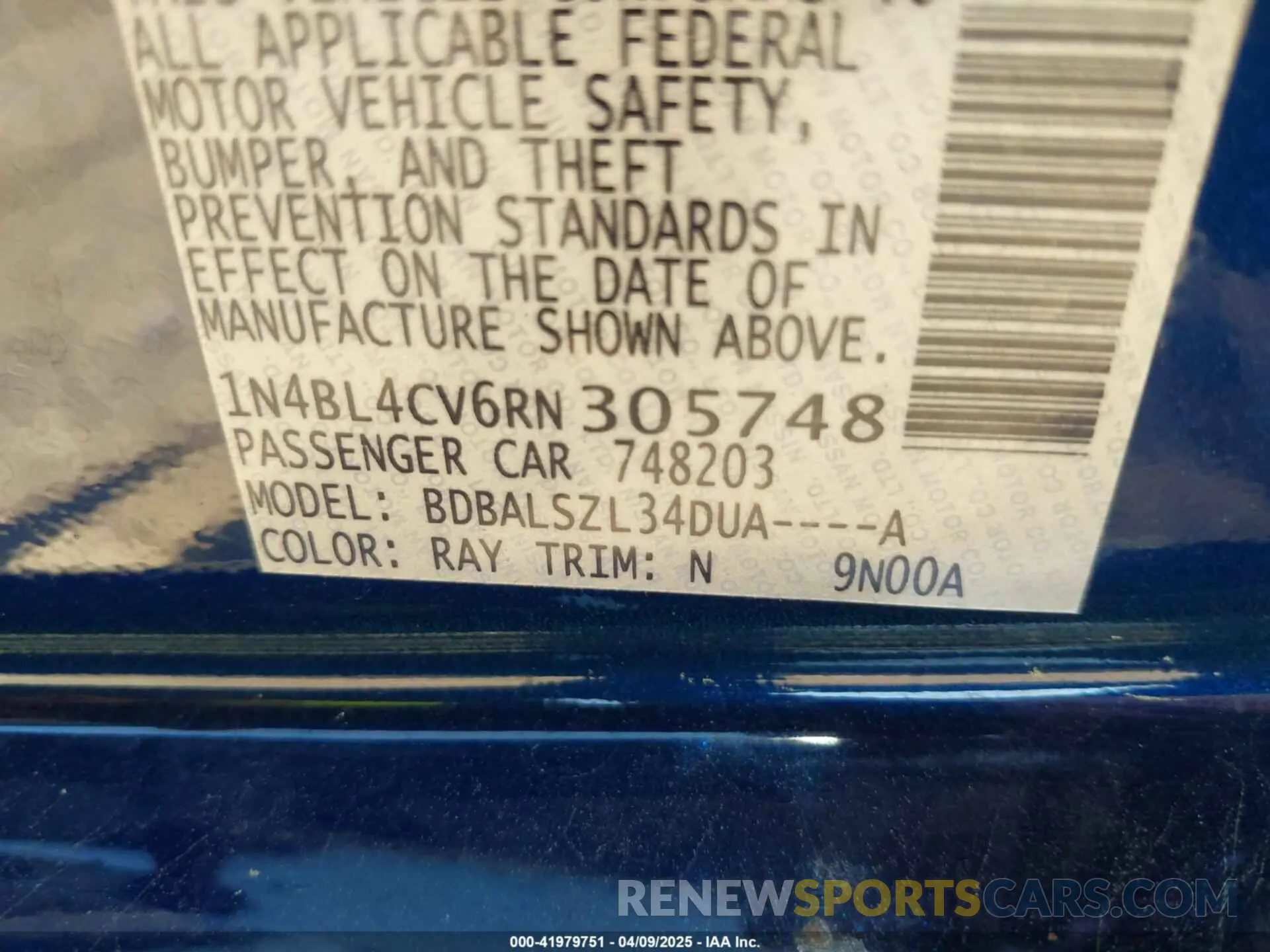 9 Photograph of a damaged car 1N4BL4CV6RN305748 NISSAN ALTIMA 2024