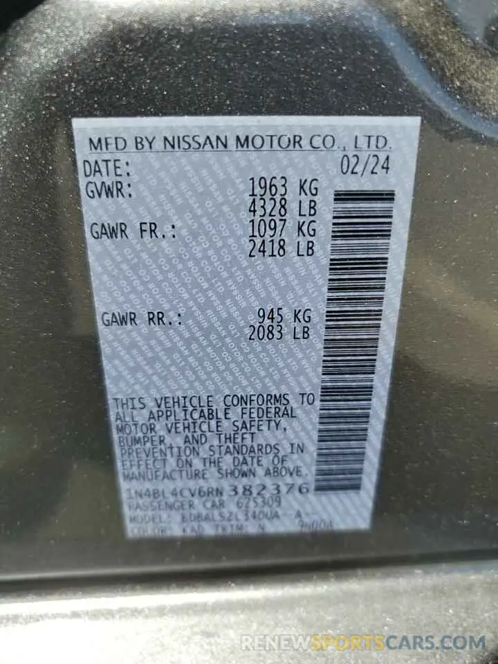 12 Photograph of a damaged car 1N4BL4CV6RN382376 NISSAN ALTIMA 2024