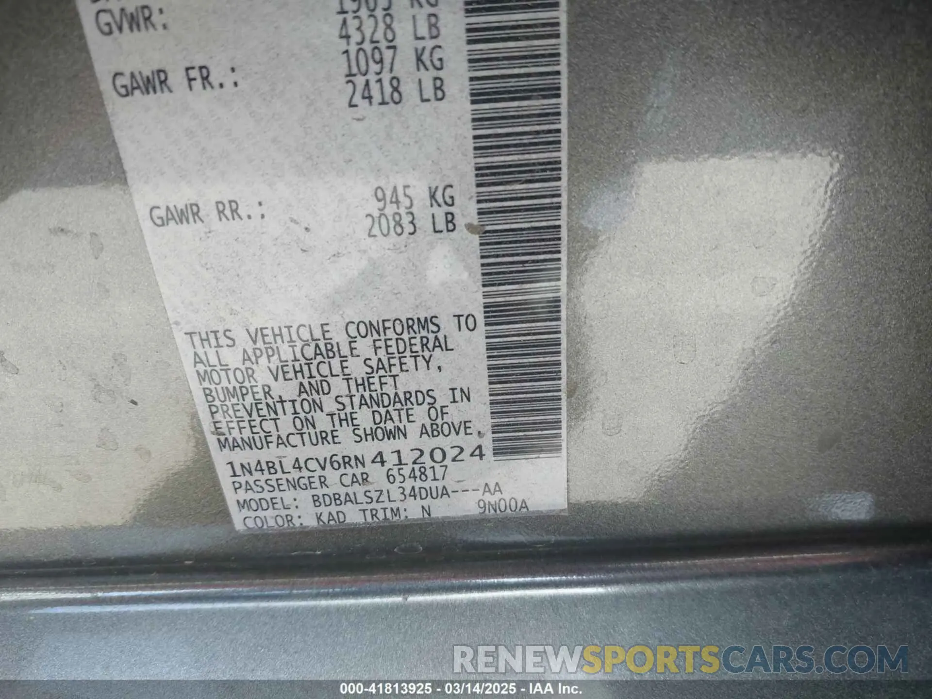 9 Photograph of a damaged car 1N4BL4CV6RN412024 NISSAN ALTIMA 2024