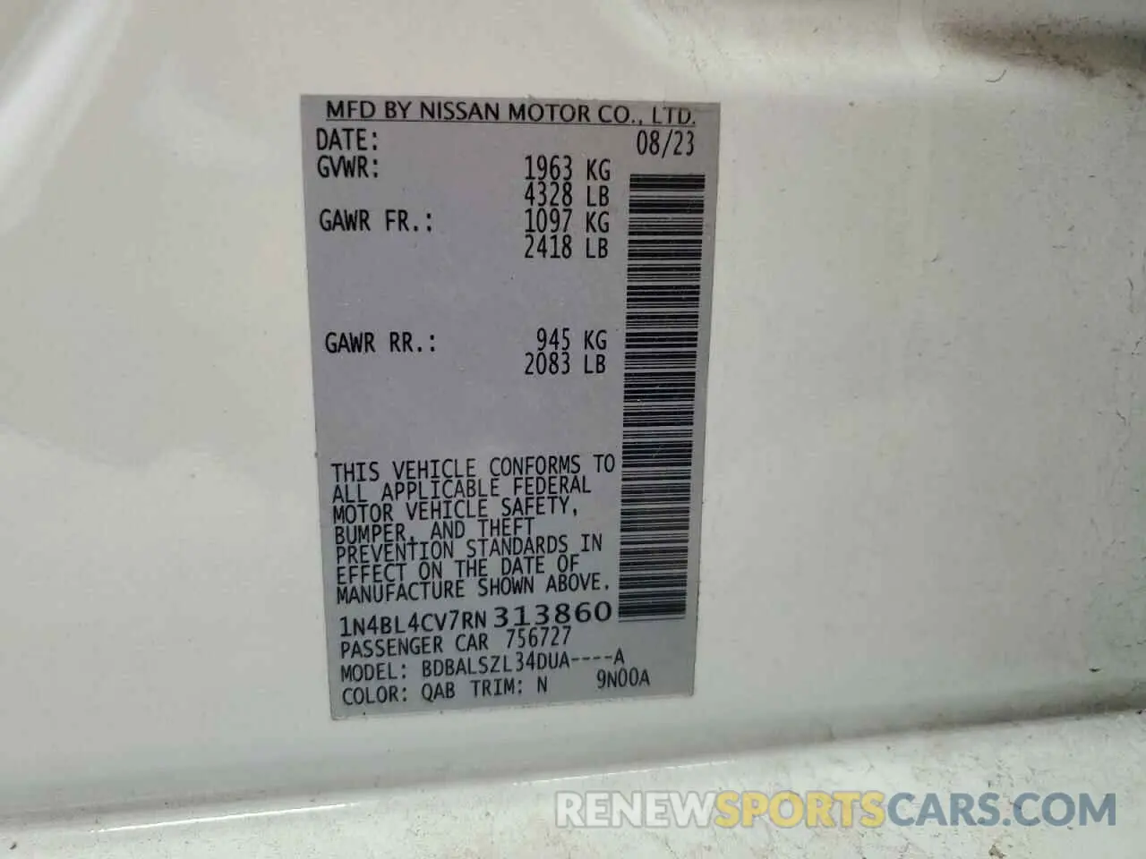 12 Photograph of a damaged car 1N4BL4CV7RN313860 NISSAN ALTIMA 2024