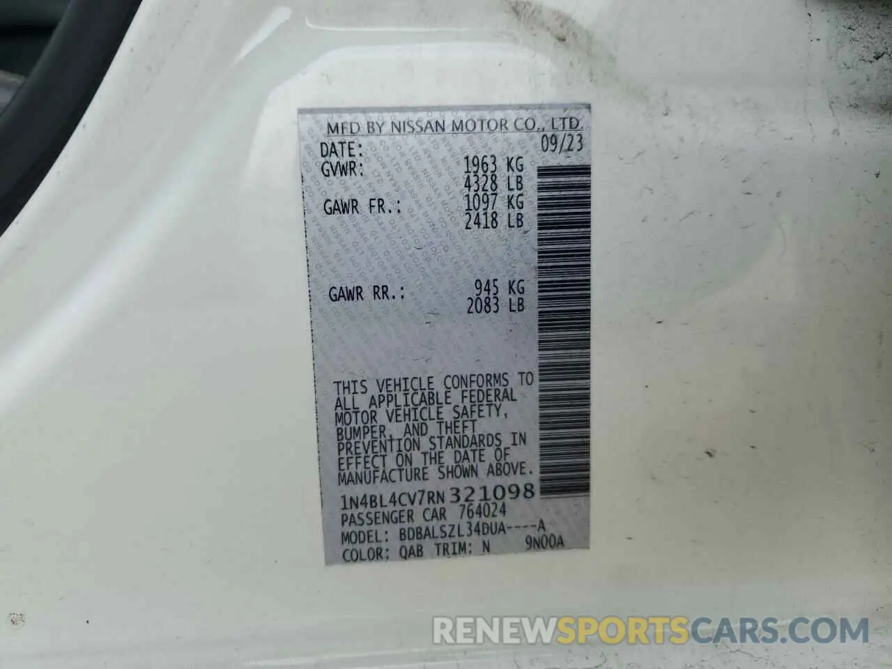 14 Photograph of a damaged car 1N4BL4CV7RN321098 NISSAN ALTIMA 2024