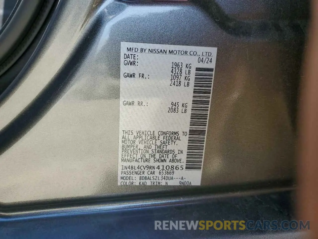 12 Photograph of a damaged car 1N4BL4CV9RN410865 NISSAN ALTIMA 2024