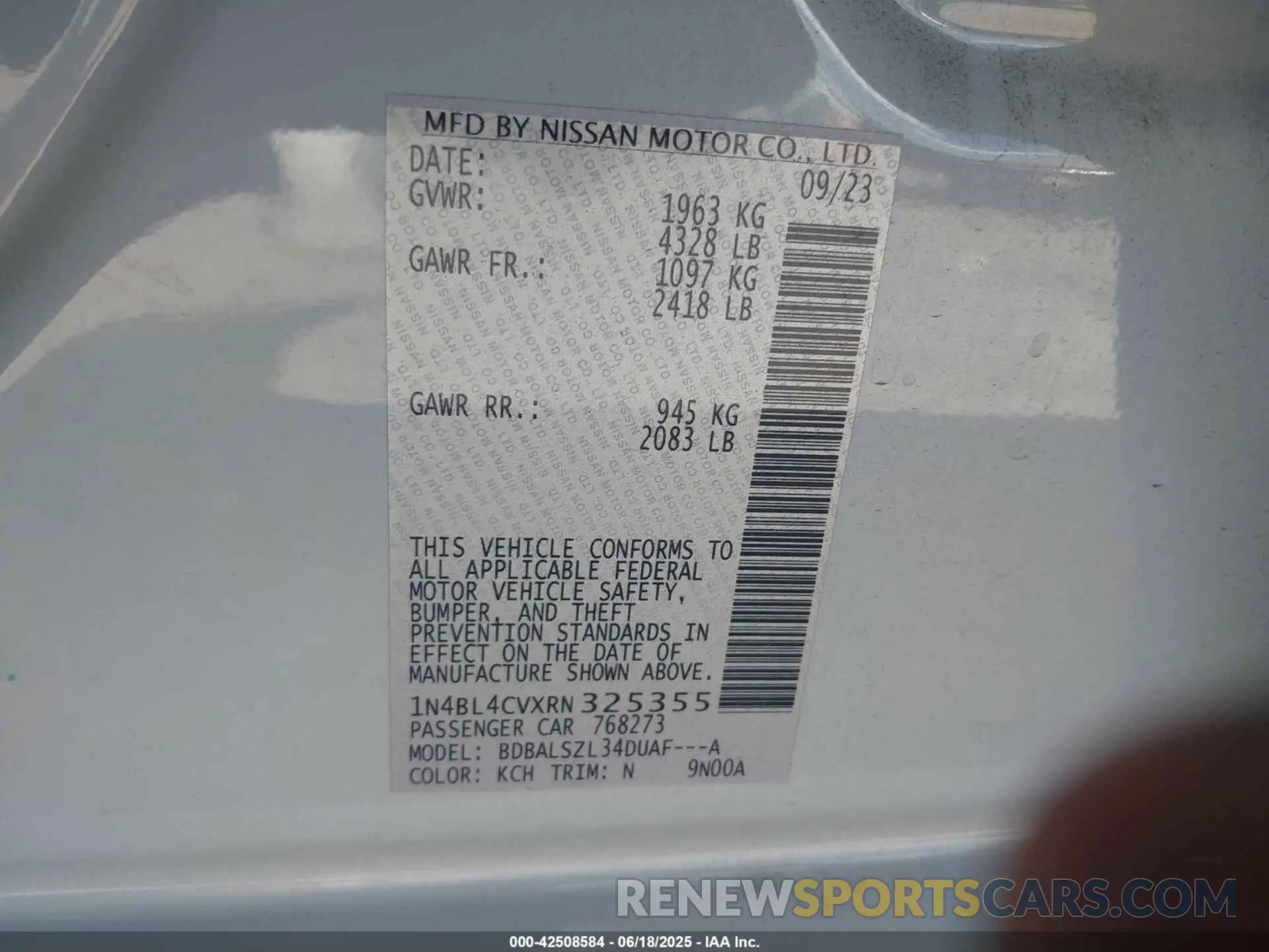 9 Photograph of a damaged car 1N4BL4CVXRN325355 NISSAN ALTIMA 2024