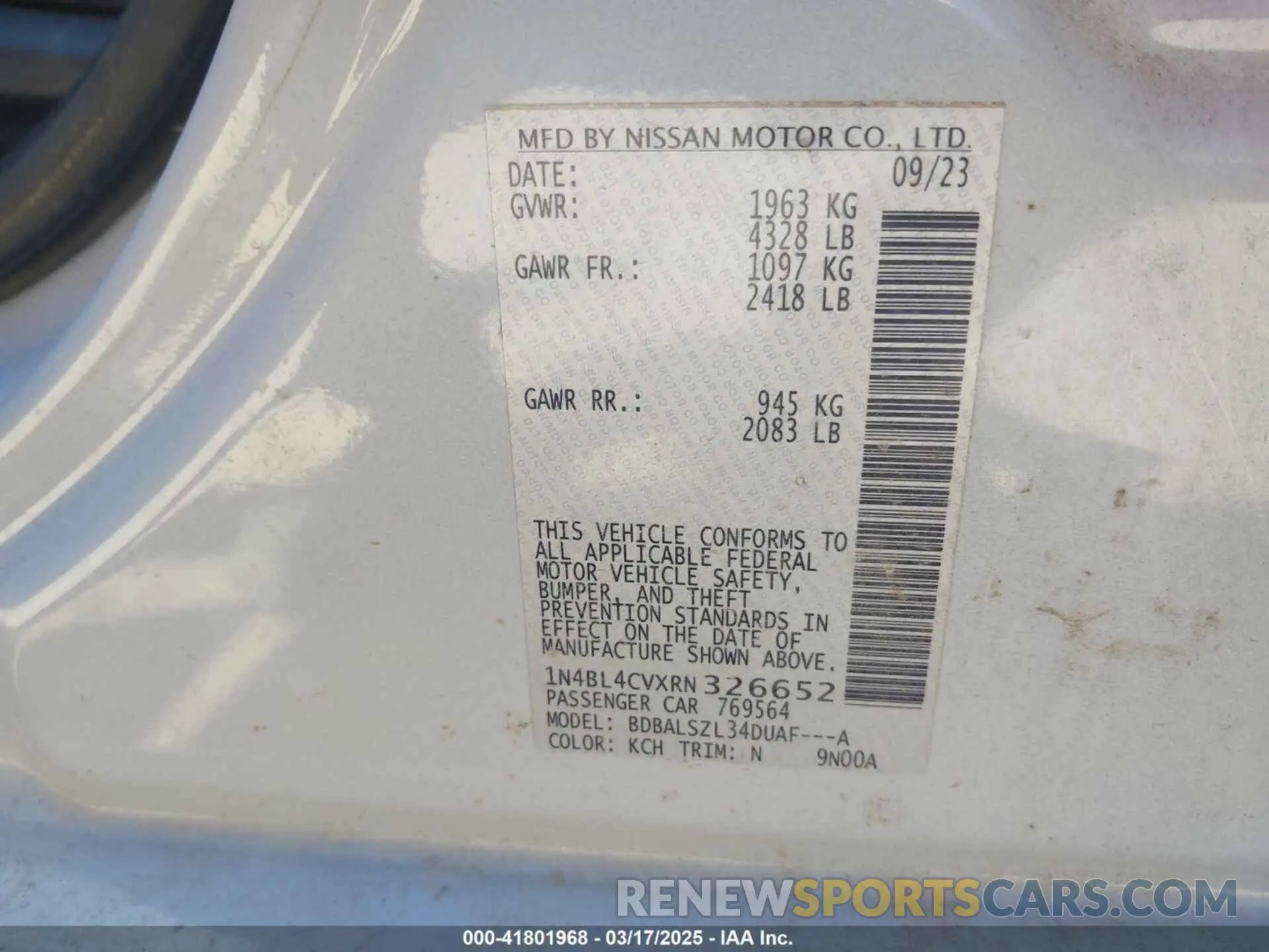 9 Photograph of a damaged car 1N4BL4CVXRN326652 NISSAN ALTIMA 2024