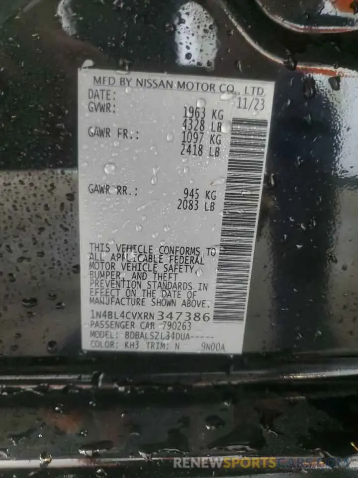 12 Photograph of a damaged car 1N4BL4CVXRN347386 NISSAN ALTIMA 2024