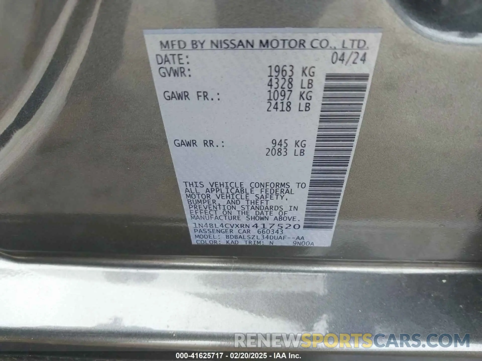 9 Photograph of a damaged car 1N4BL4CVXRN417520 NISSAN ALTIMA 2024