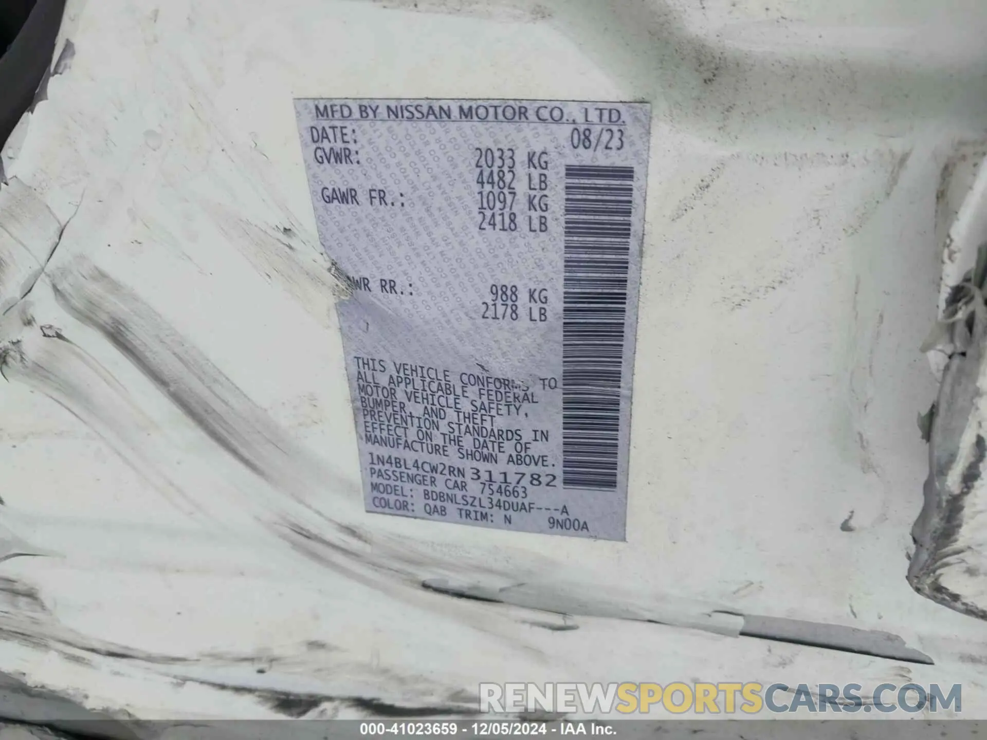 9 Photograph of a damaged car 1N4BL4CW2RN311782 NISSAN ALTIMA 2024