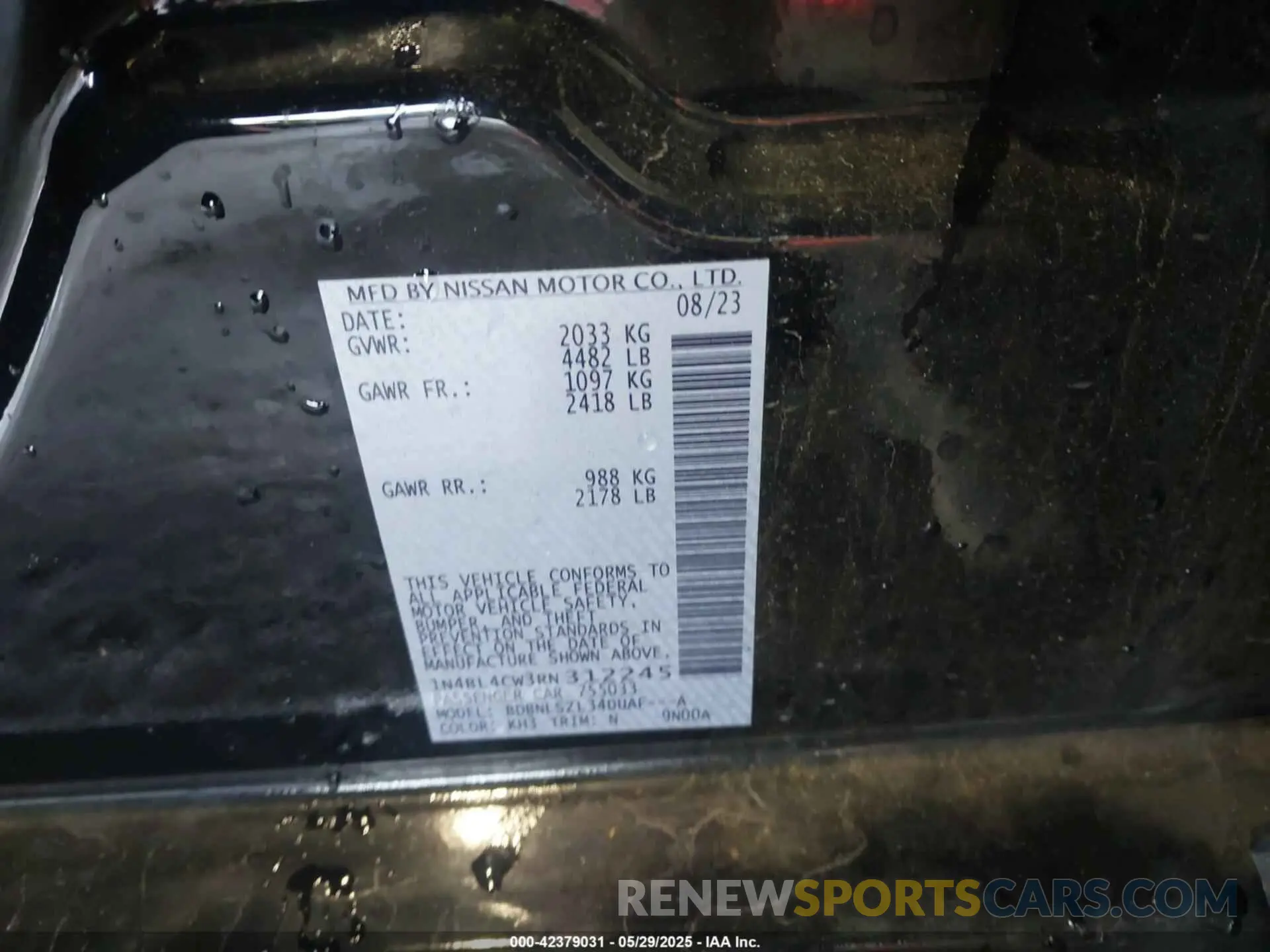 9 Photograph of a damaged car 1N4BL4CW3RN312245 NISSAN ALTIMA 2024