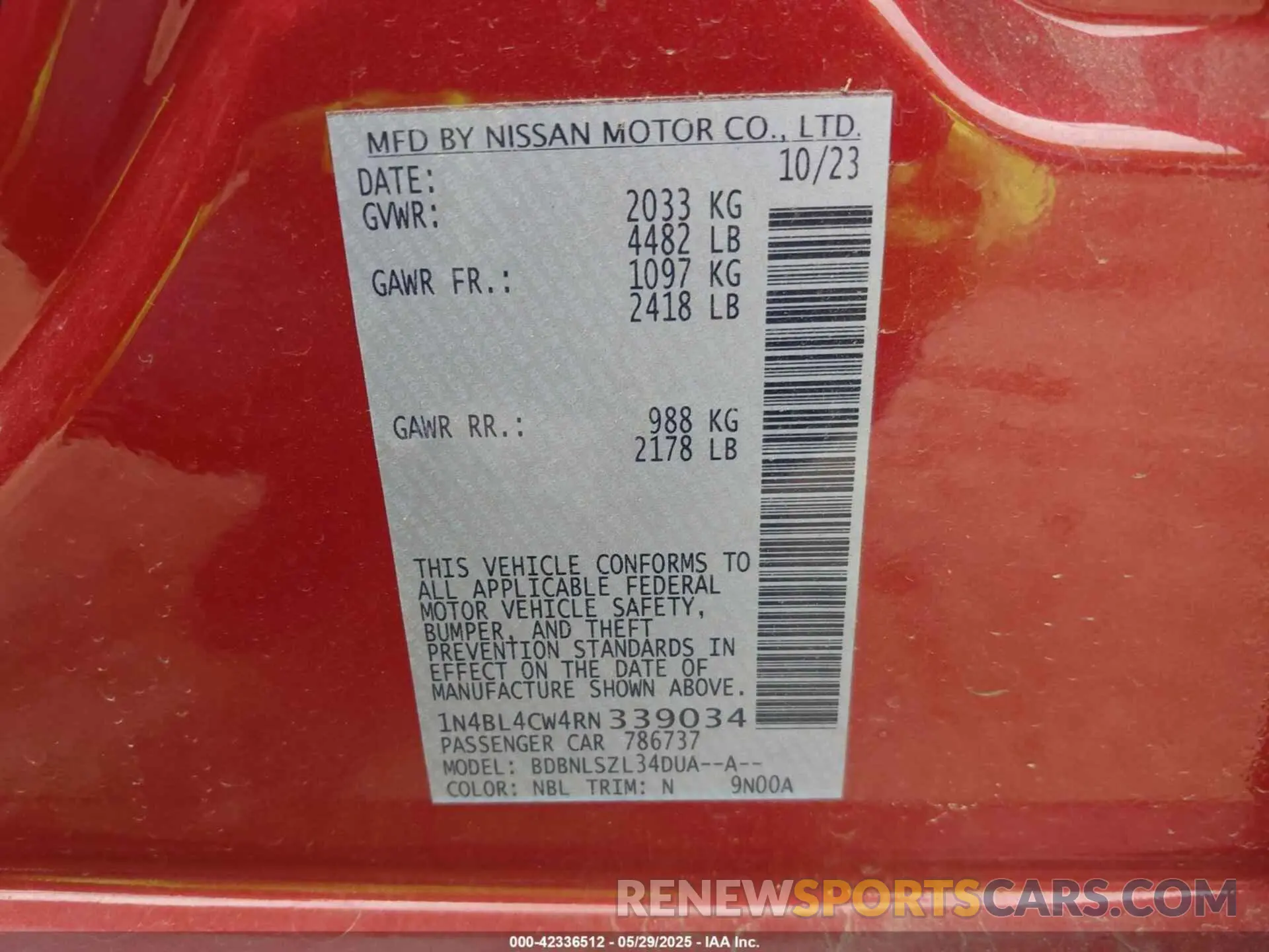 9 Photograph of a damaged car 1N4BL4CW4RN339034 NISSAN ALTIMA 2024