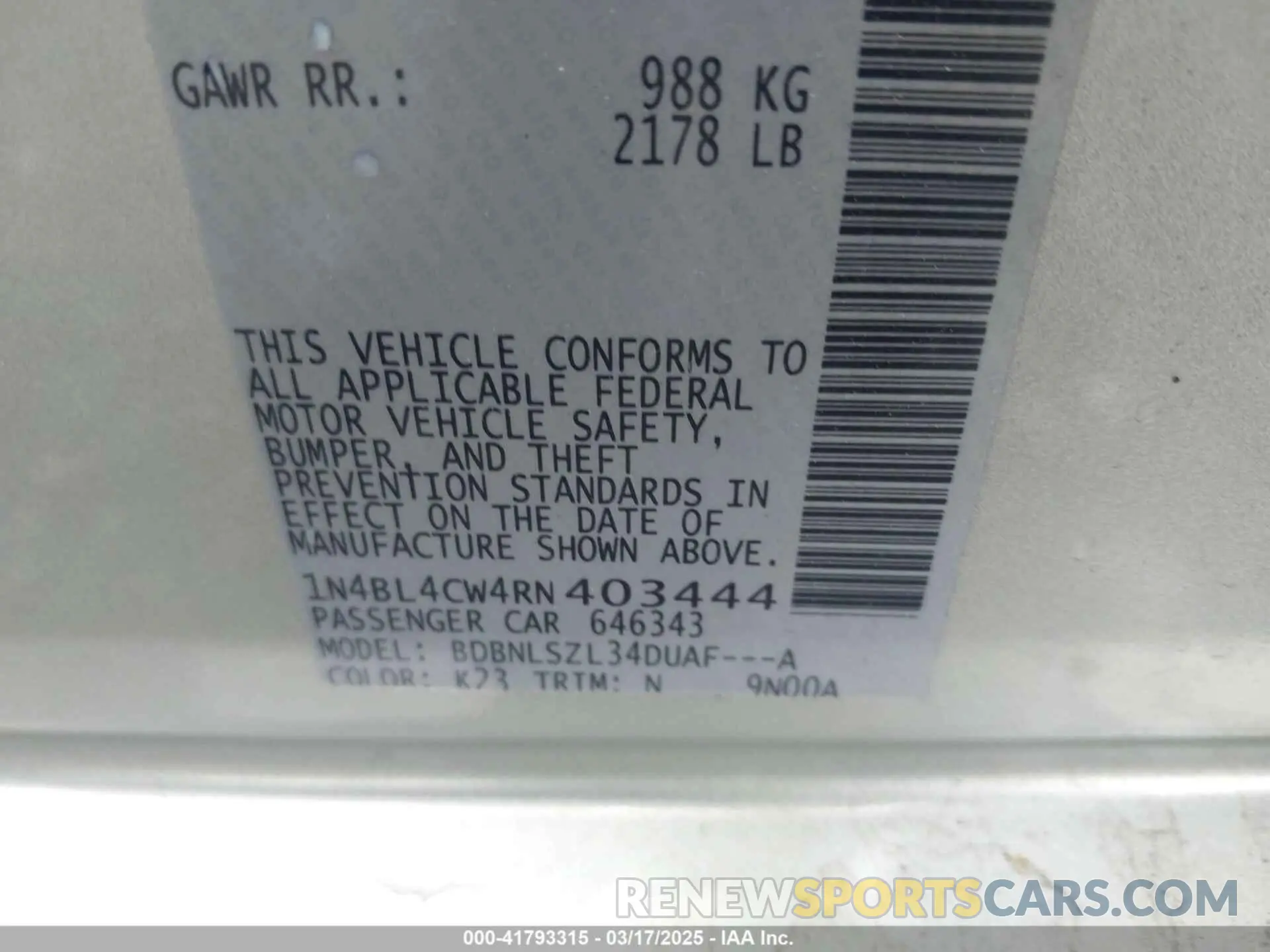 9 Photograph of a damaged car 1N4BL4CW4RN403444 NISSAN ALTIMA 2024
