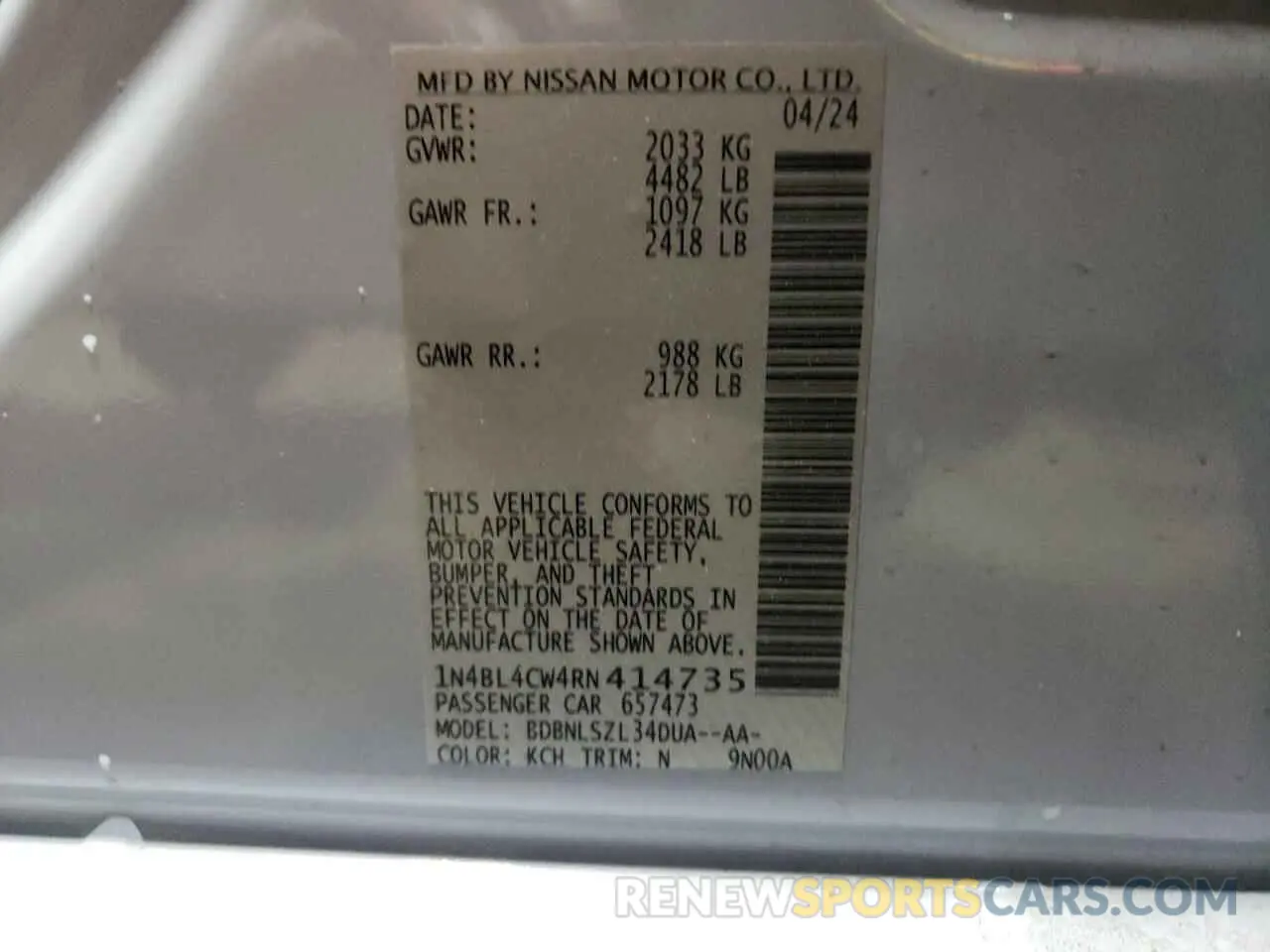13 Photograph of a damaged car 1N4BL4CW4RN414735 NISSAN ALTIMA 2024