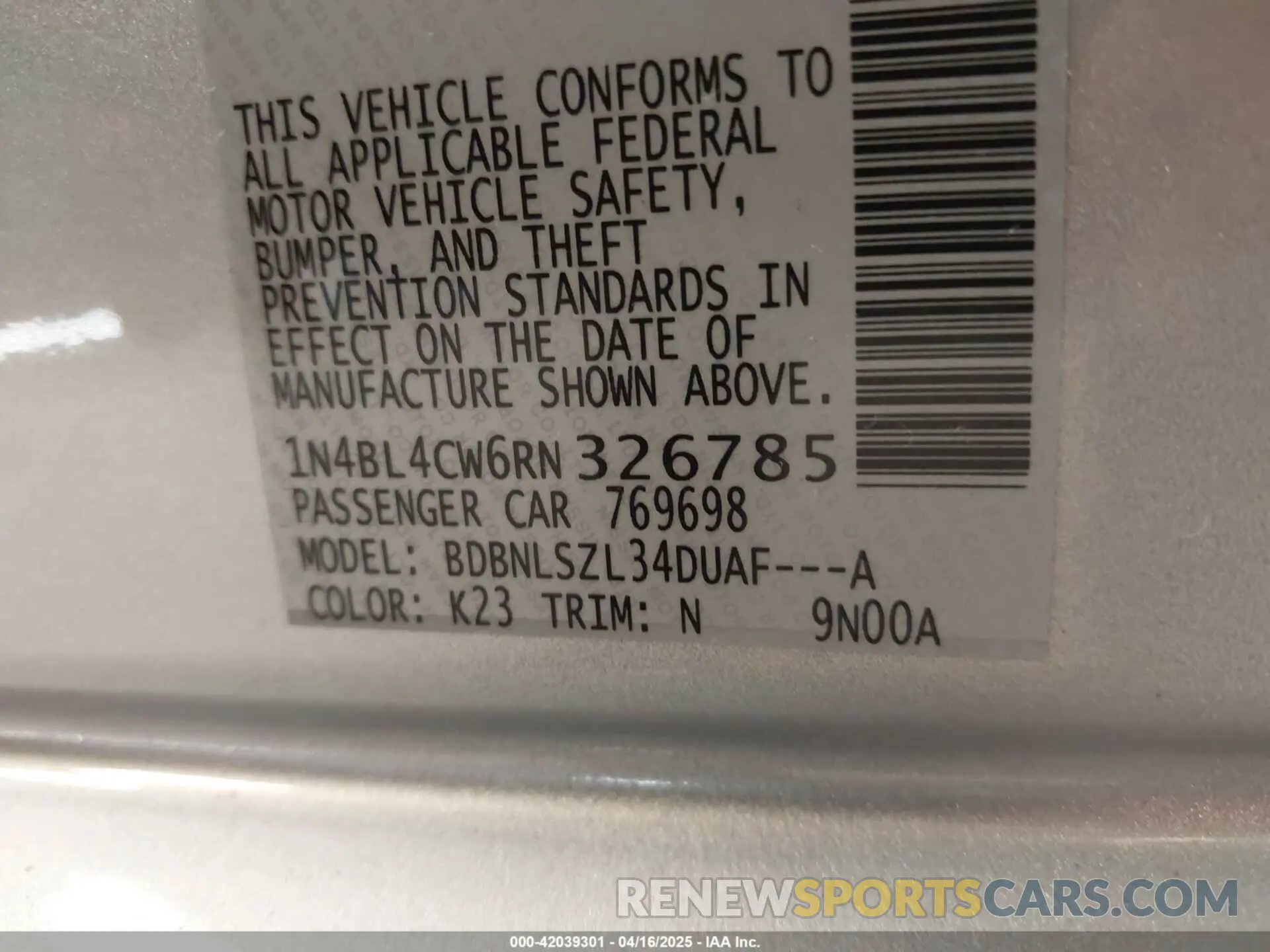 9 Photograph of a damaged car 1N4BL4CW6RN326785 NISSAN ALTIMA 2024