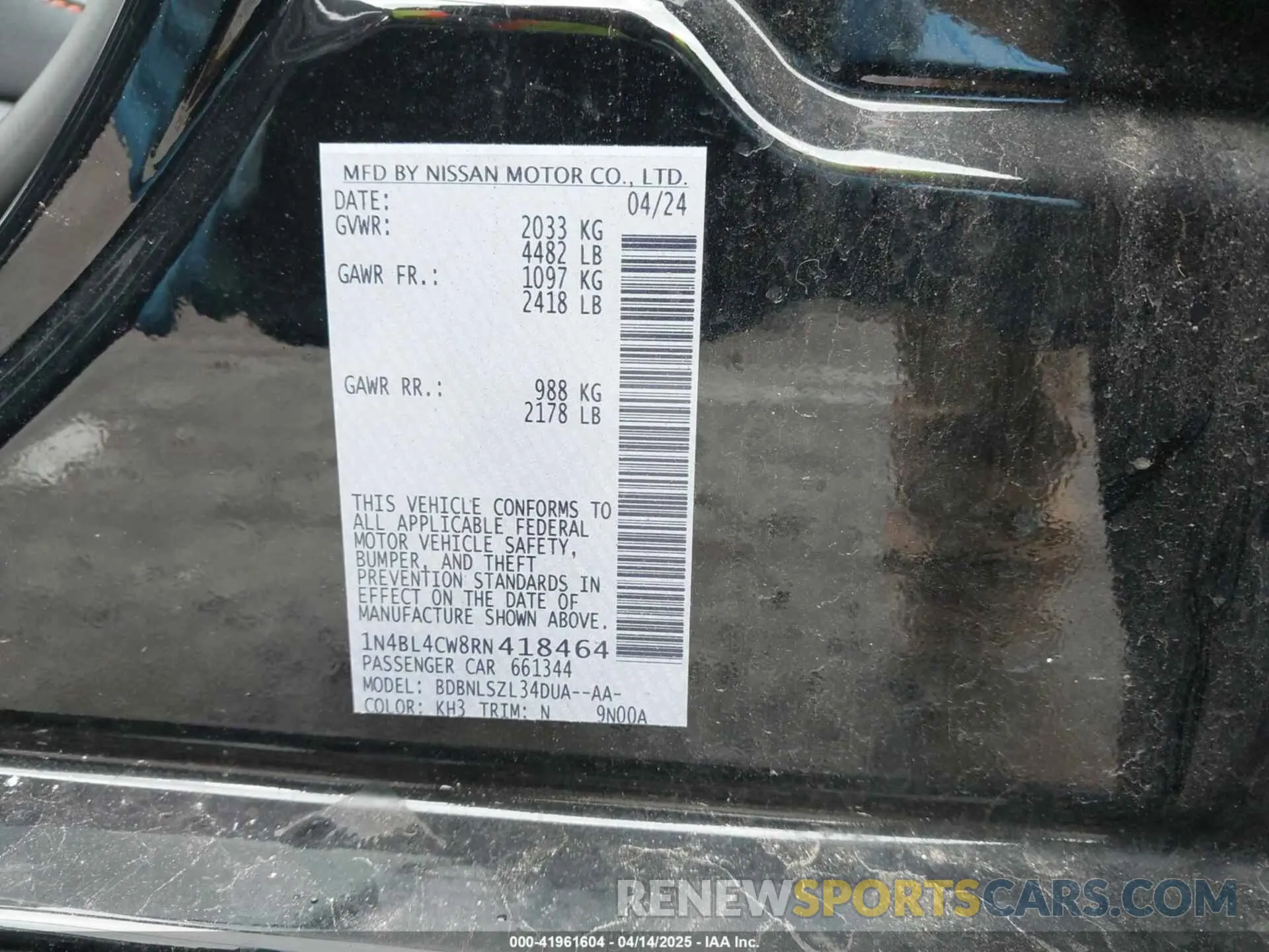 9 Photograph of a damaged car 1N4BL4CW8RN418464 NISSAN ALTIMA 2024