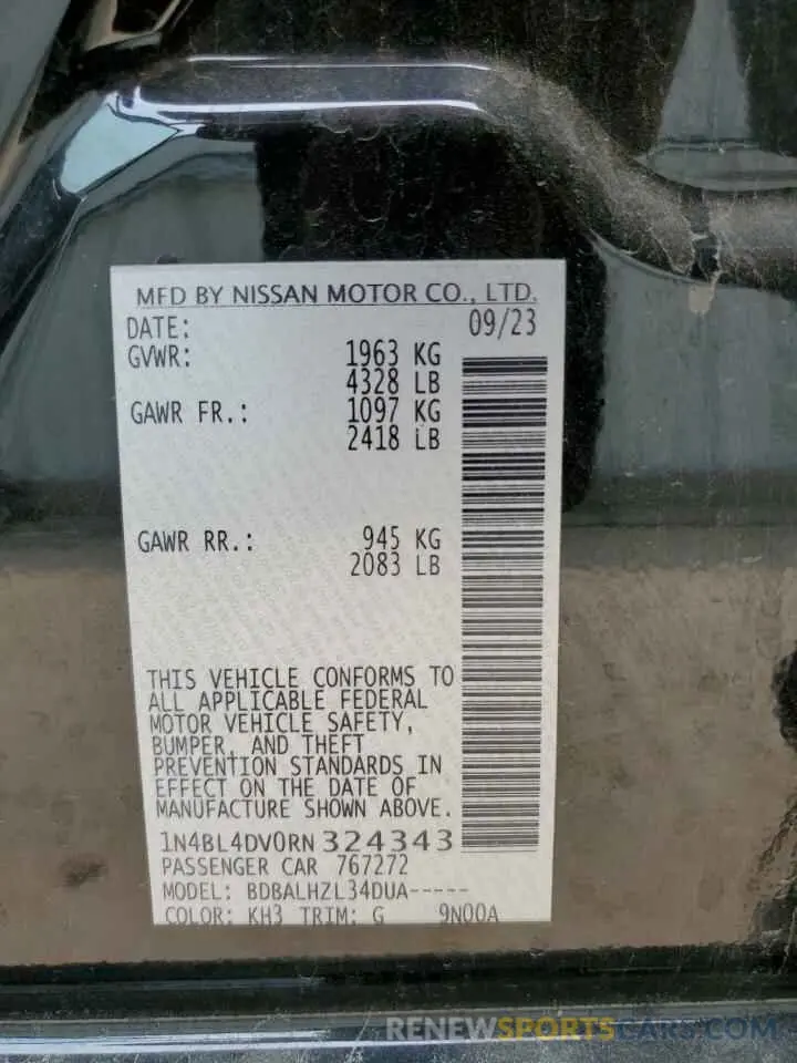 13 Photograph of a damaged car 1N4BL4DV0RN324343 NISSAN ALTIMA 2024