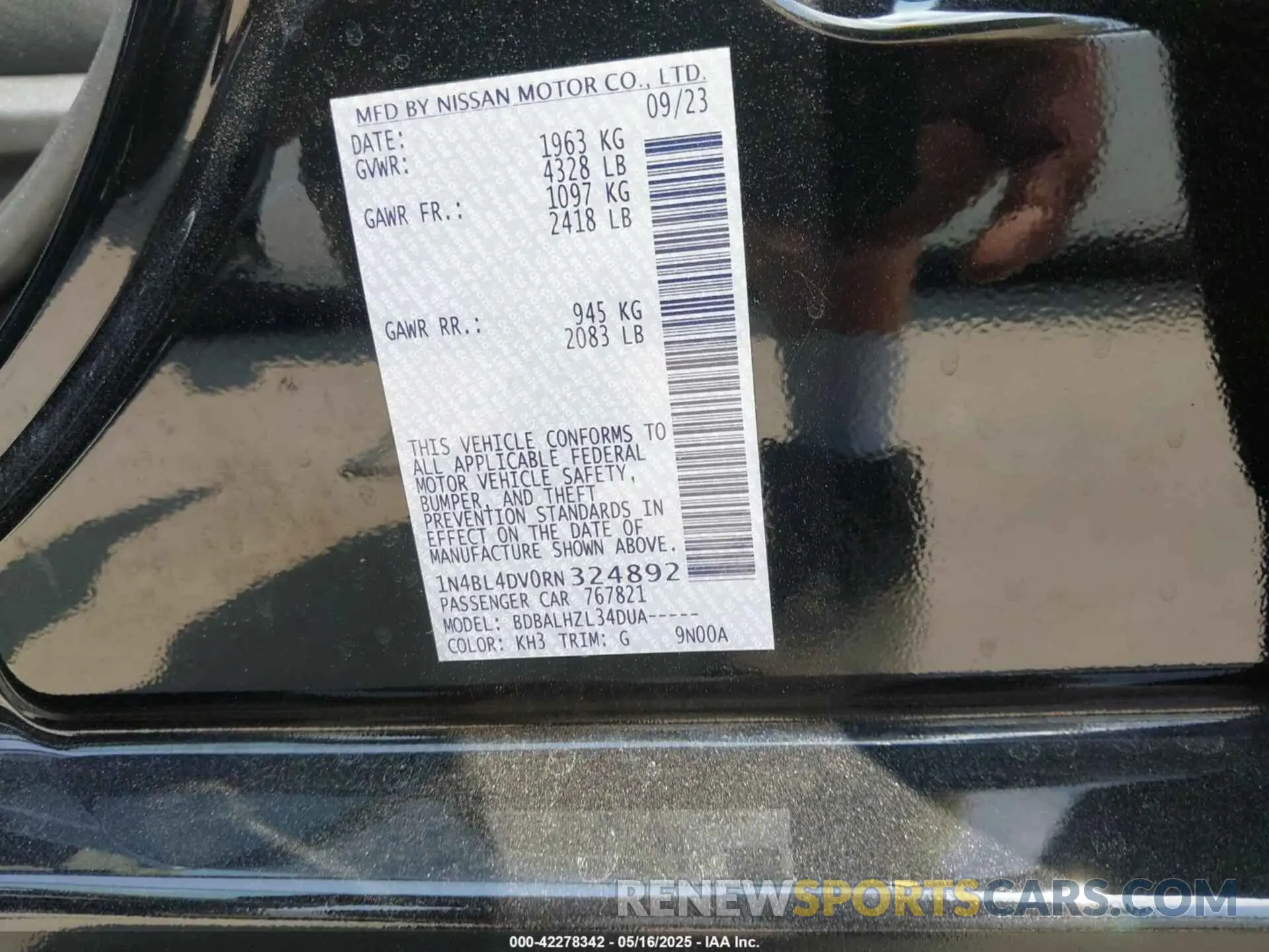 9 Photograph of a damaged car 1N4BL4DV0RN324892 NISSAN ALTIMA 2024