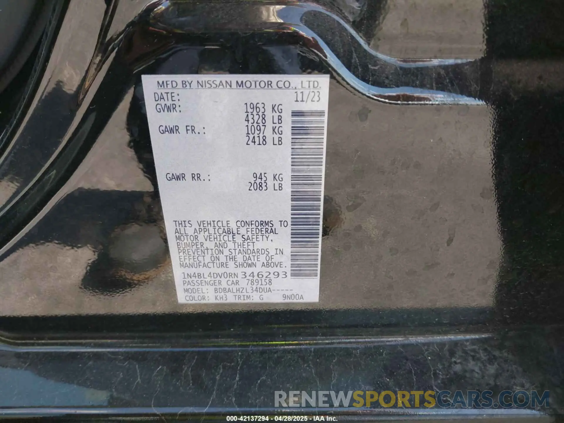 9 Photograph of a damaged car 1N4BL4DV0RN346293 NISSAN ALTIMA 2024