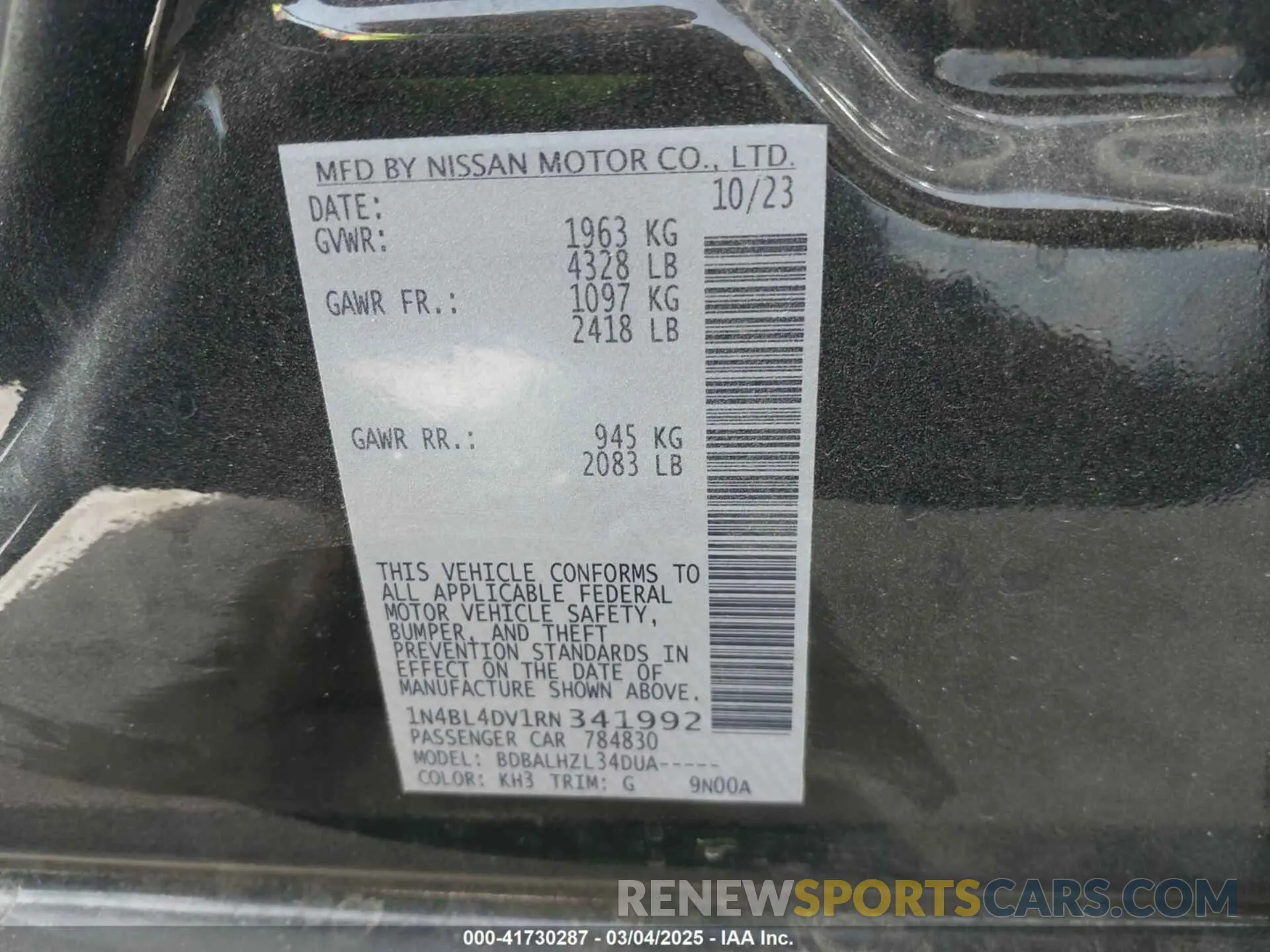 9 Photograph of a damaged car 1N4BL4DV1RN341992 NISSAN ALTIMA 2024