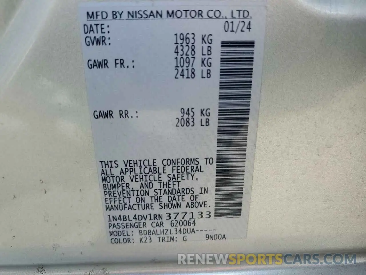 13 Photograph of a damaged car 1N4BL4DV1RN377133 NISSAN ALTIMA 2024