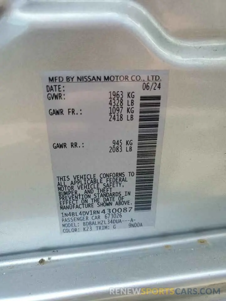 12 Photograph of a damaged car 1N4BL4DV1RN430087 NISSAN ALTIMA 2024