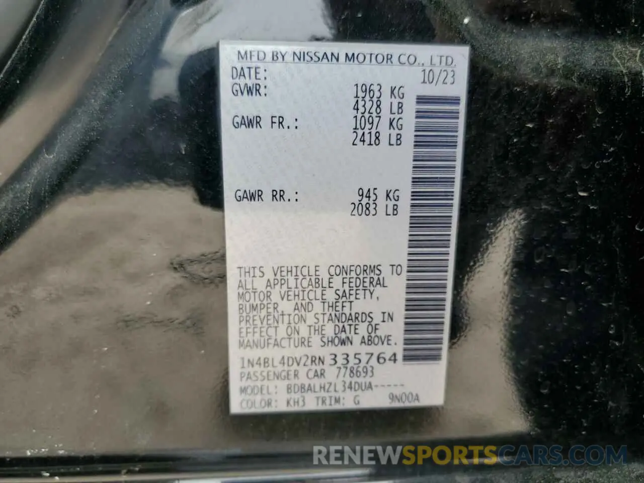 13 Photograph of a damaged car 1N4BL4DV2RN335764 NISSAN ALTIMA 2024
