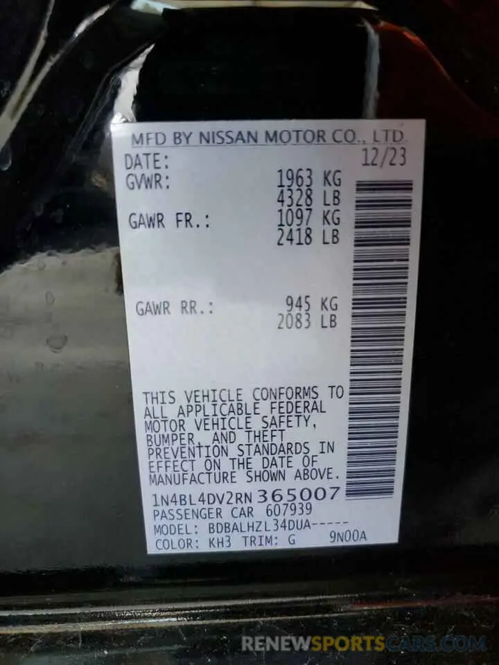12 Photograph of a damaged car 1N4BL4DV2RN365007 NISSAN ALTIMA 2024