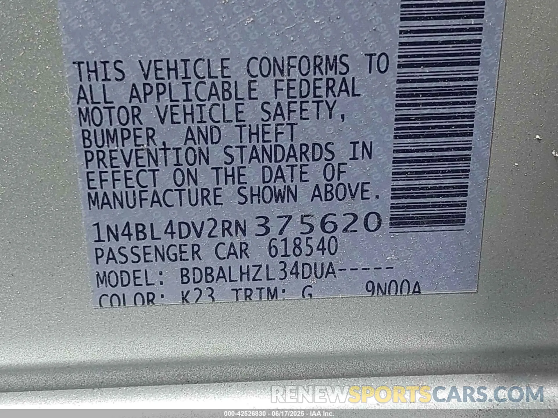 9 Photograph of a damaged car 1N4BL4DV2RN375620 NISSAN ALTIMA 2024