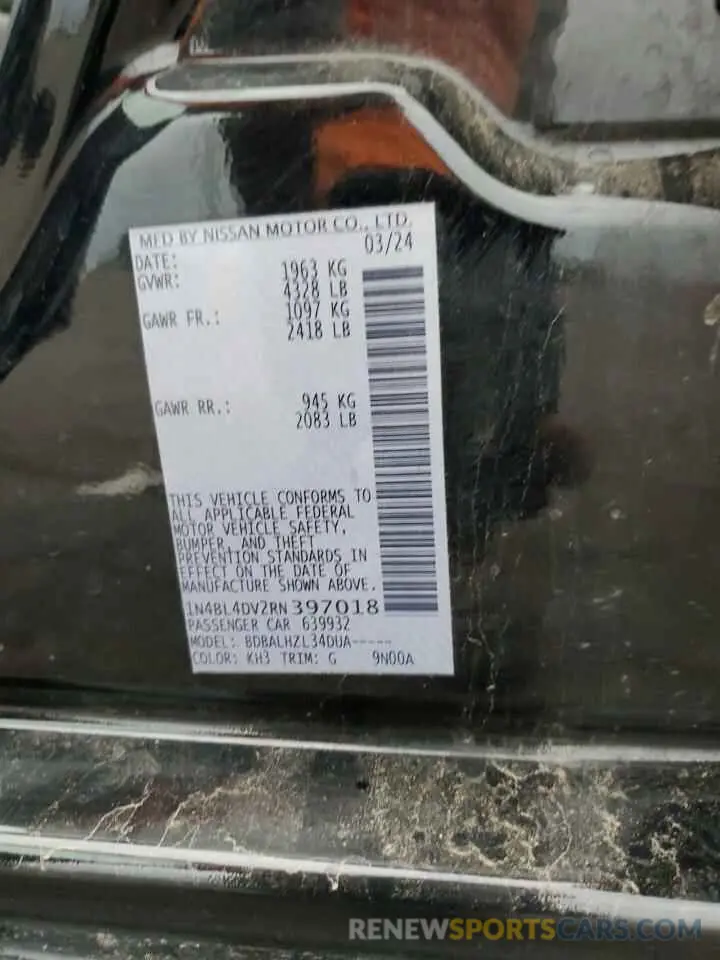 12 Photograph of a damaged car 1N4BL4DV2RN397018 NISSAN ALTIMA 2024