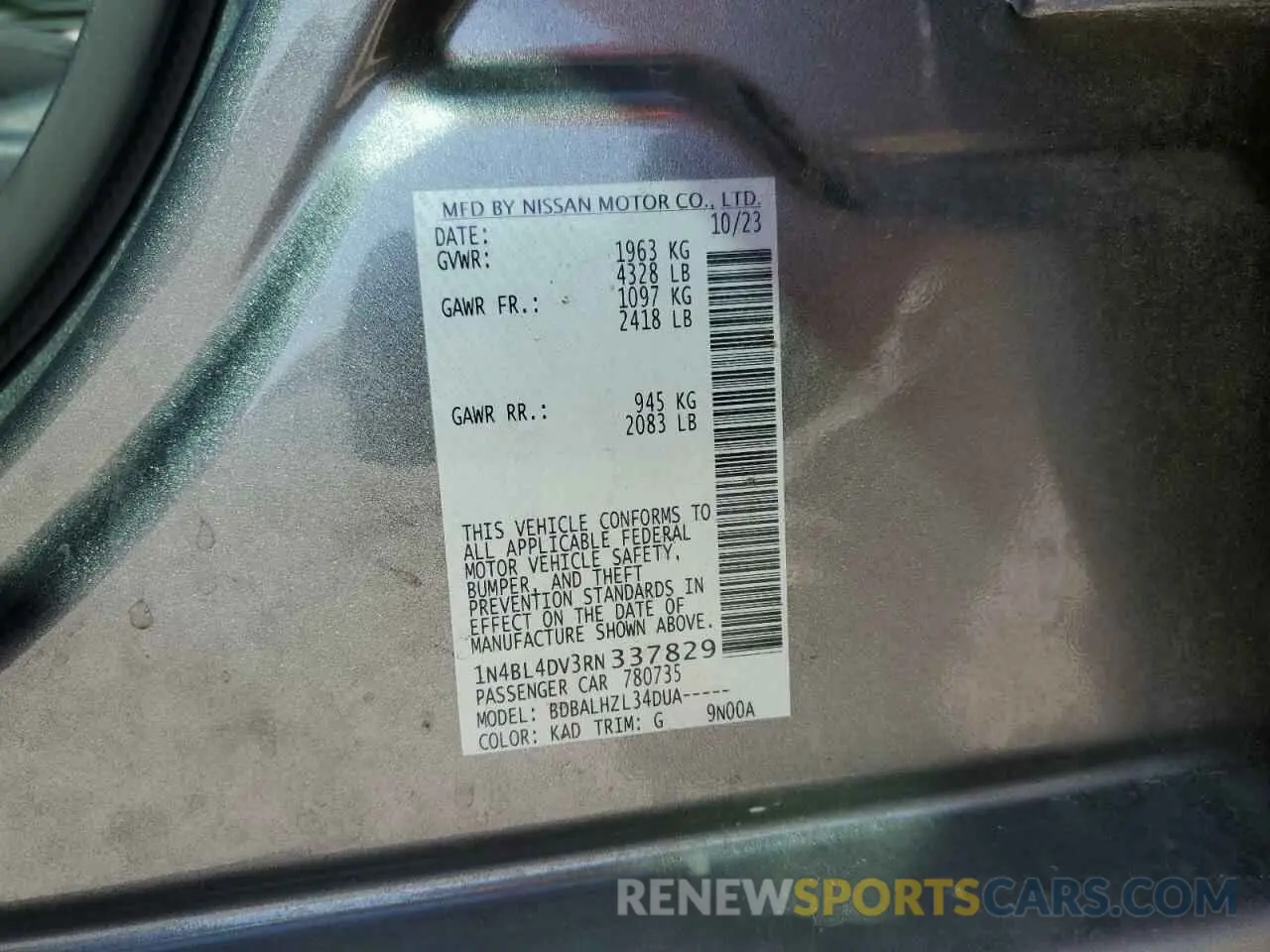 14 Photograph of a damaged car 1N4BL4DV3RN337829 NISSAN ALTIMA 2024