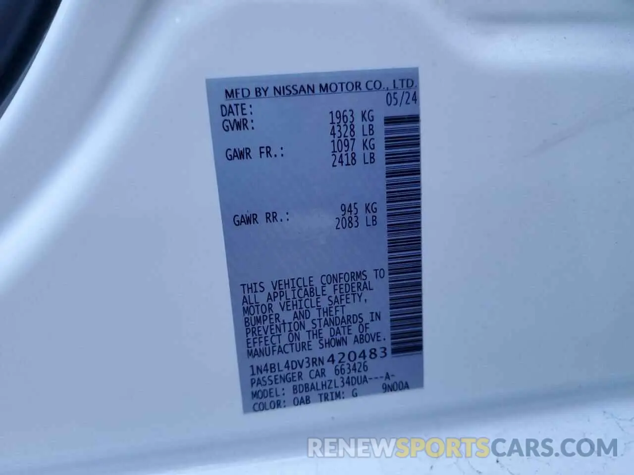 13 Photograph of a damaged car 1N4BL4DV3RN420483 NISSAN ALTIMA 2024