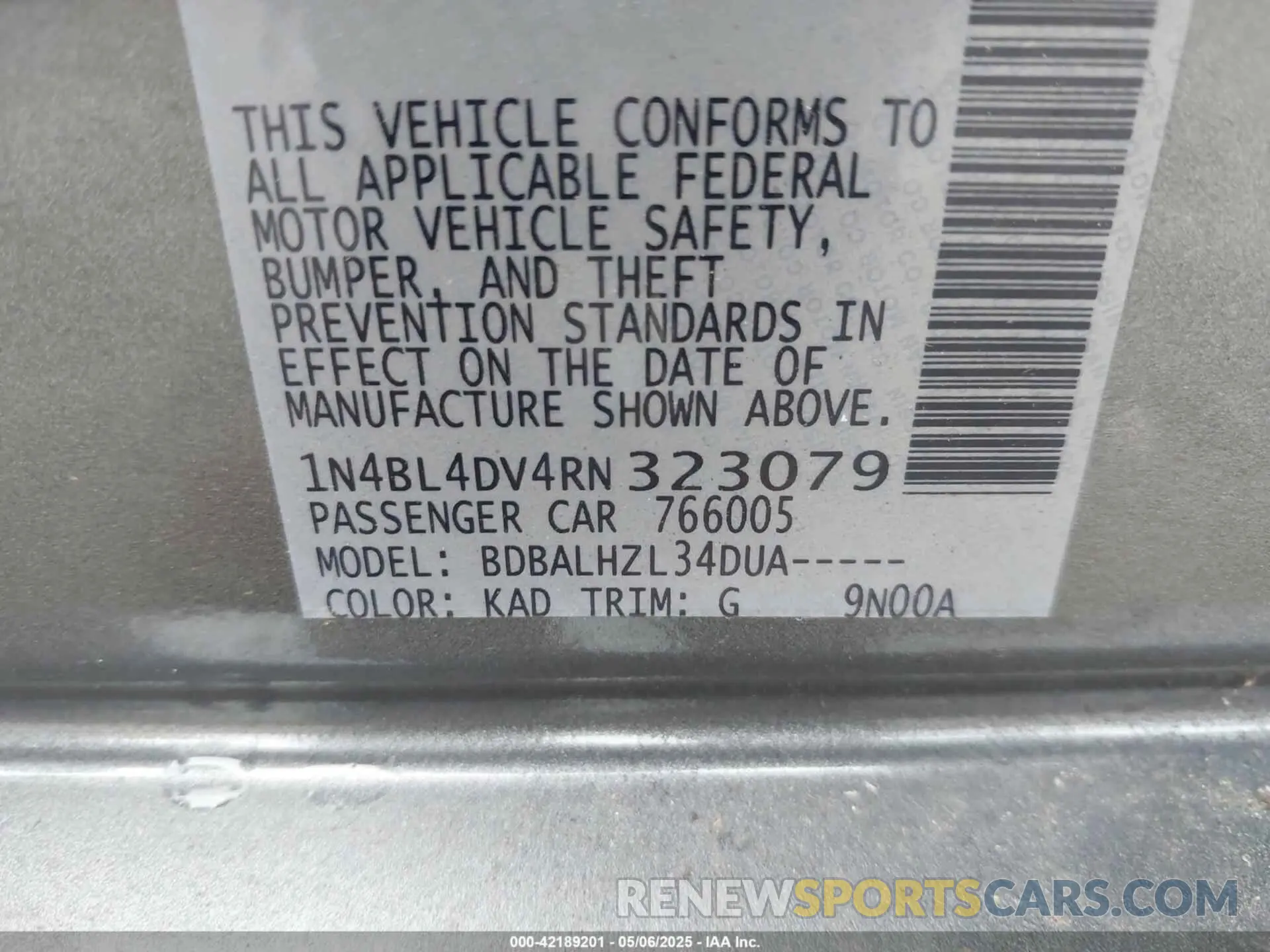 9 Photograph of a damaged car 1N4BL4DV4RN323079 NISSAN ALTIMA 2024