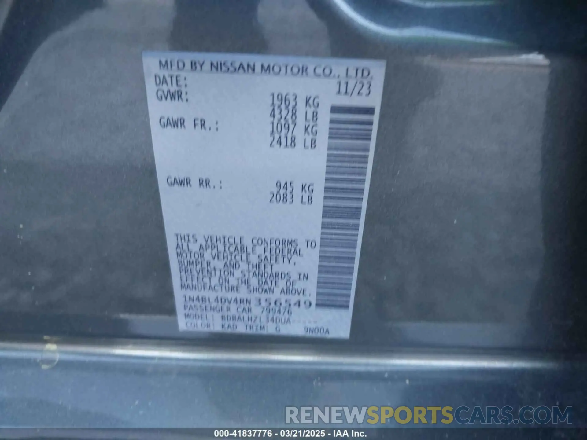 9 Photograph of a damaged car 1N4BL4DV4RN356549 NISSAN ALTIMA 2024