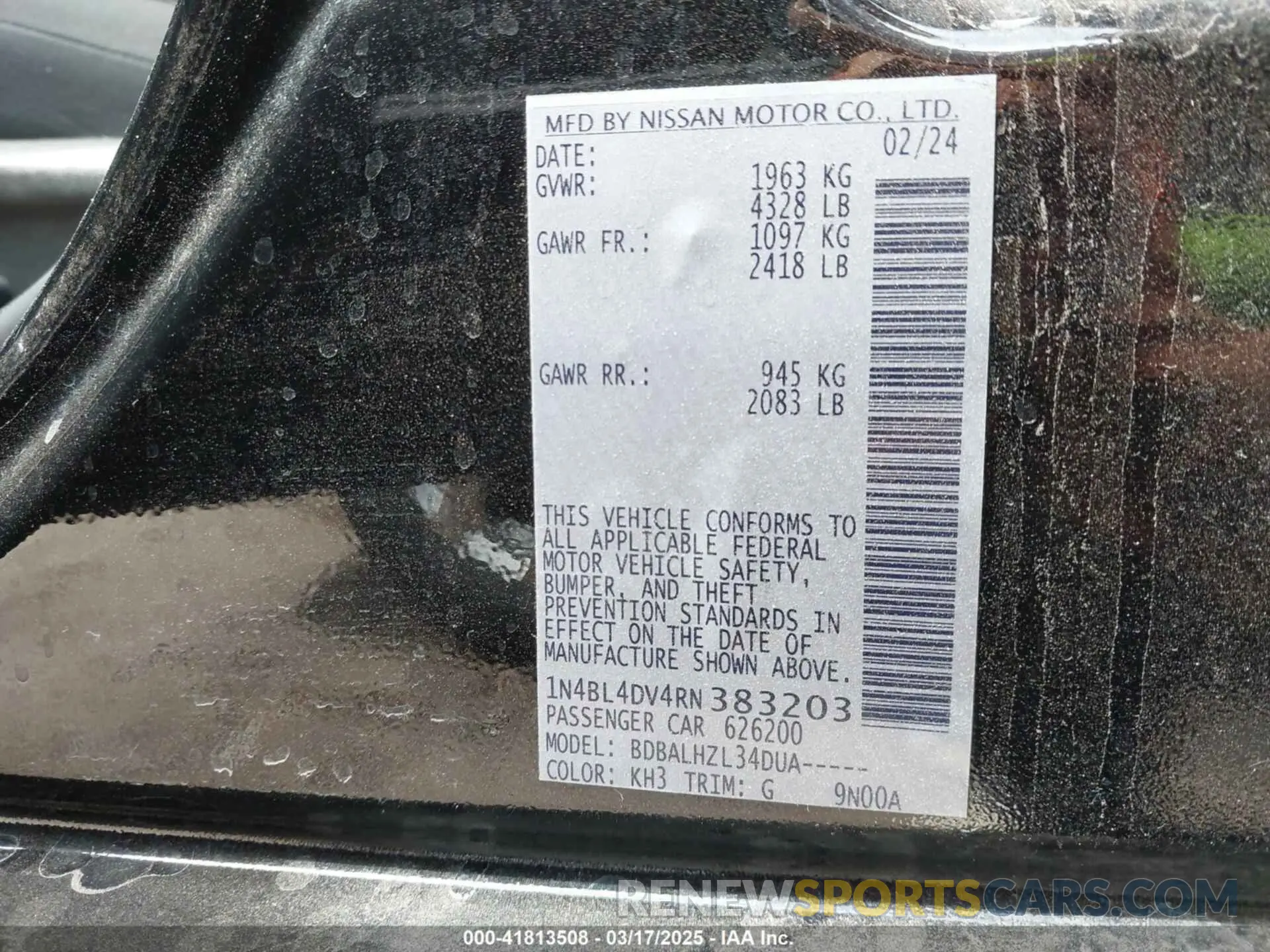 9 Photograph of a damaged car 1N4BL4DV4RN383203 NISSAN ALTIMA 2024