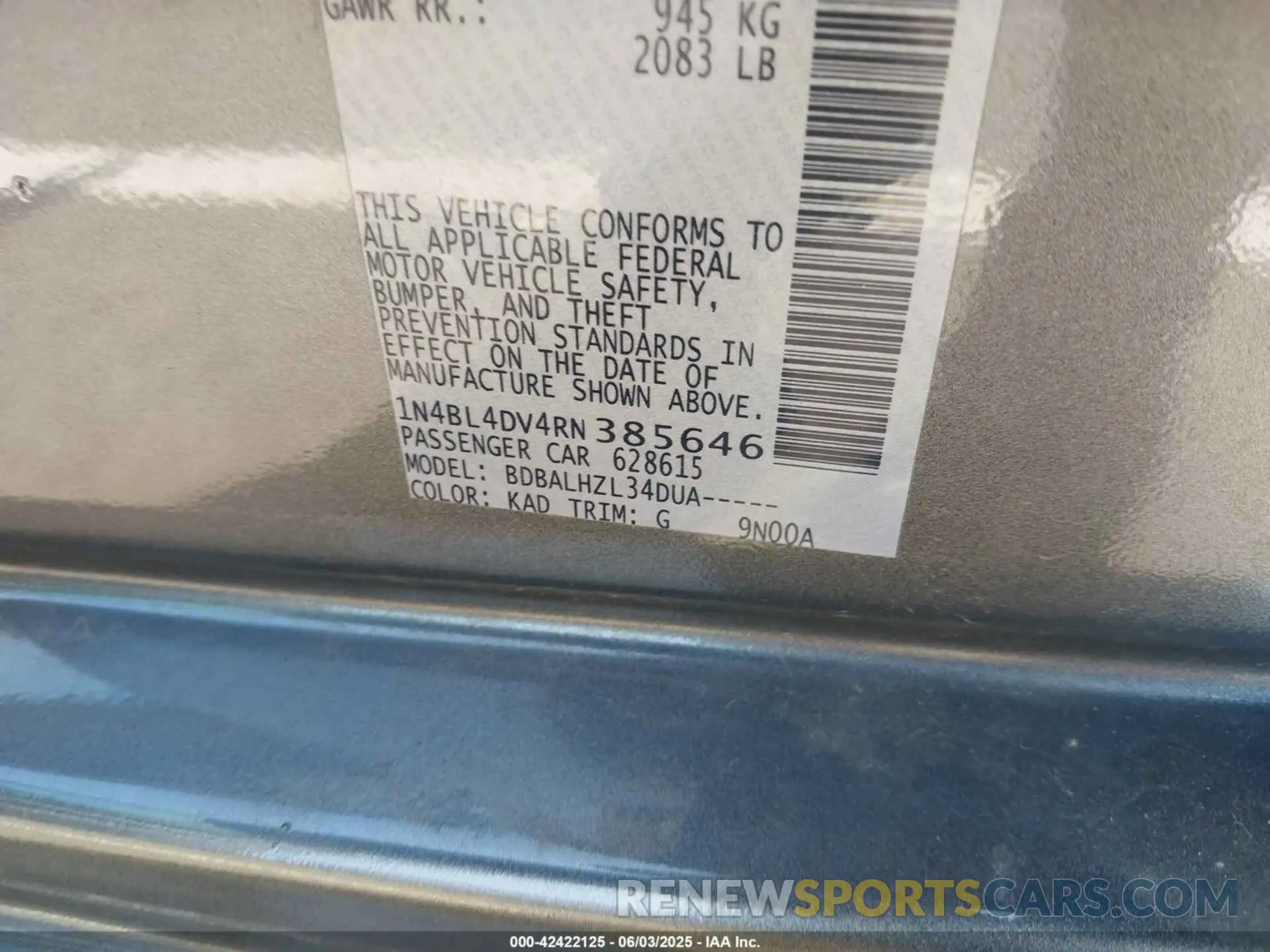 9 Photograph of a damaged car 1N4BL4DV4RN385646 NISSAN ALTIMA 2024