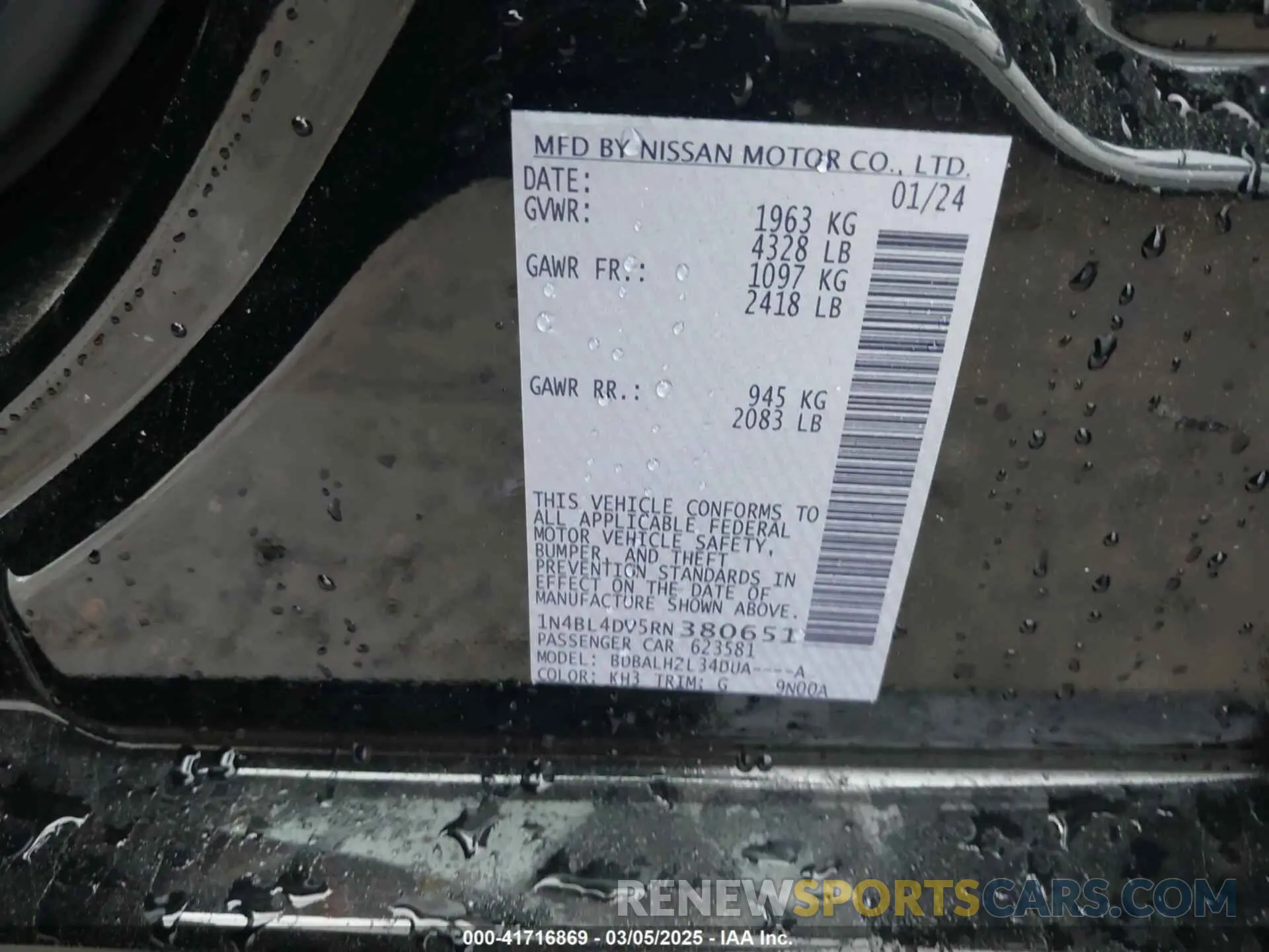 9 Photograph of a damaged car 1N4BL4DV5RN380651 NISSAN ALTIMA 2024