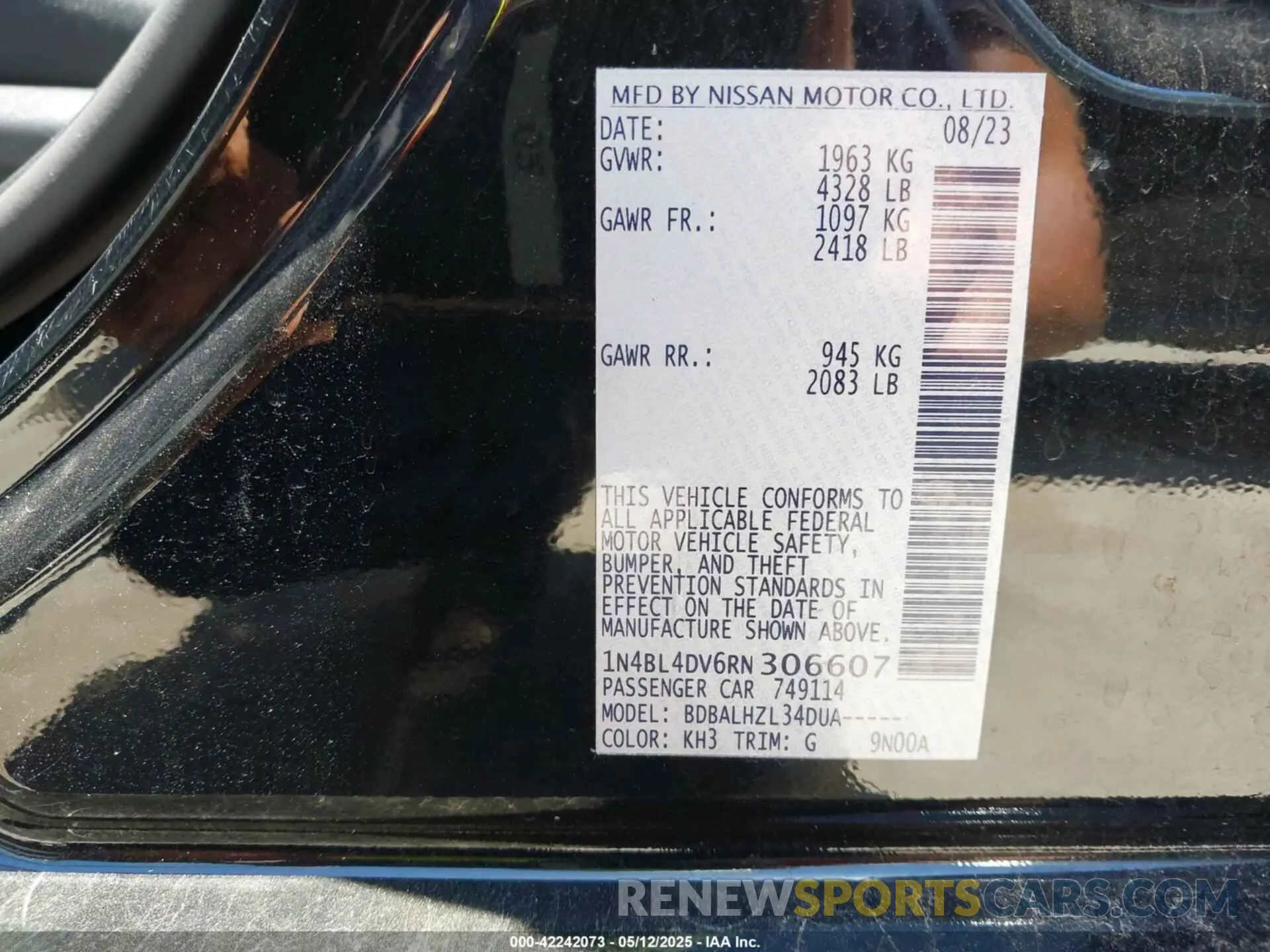 9 Photograph of a damaged car 1N4BL4DV6RN306607 NISSAN ALTIMA 2024