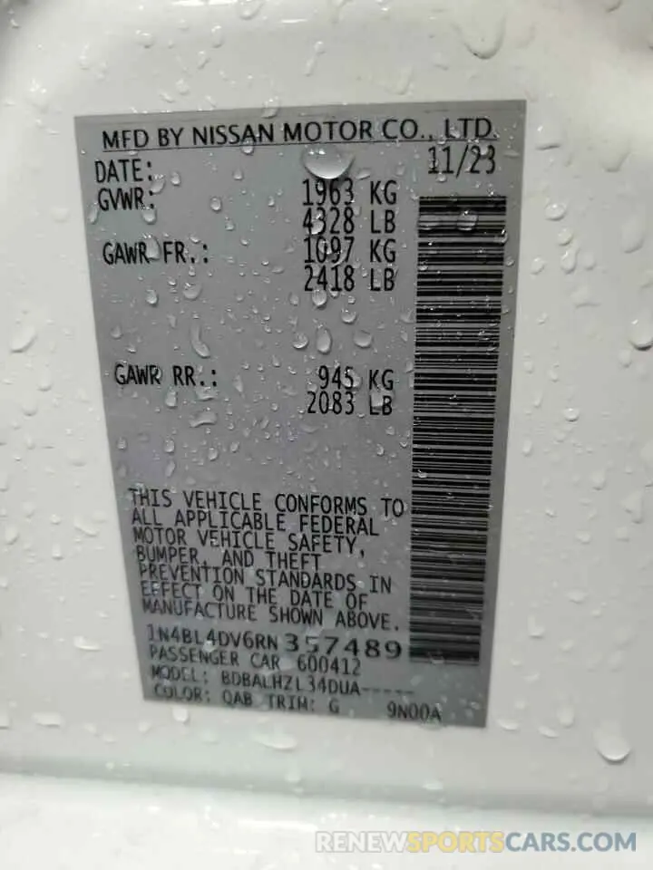 13 Photograph of a damaged car 1N4BL4DV6RN357489 NISSAN ALTIMA 2024