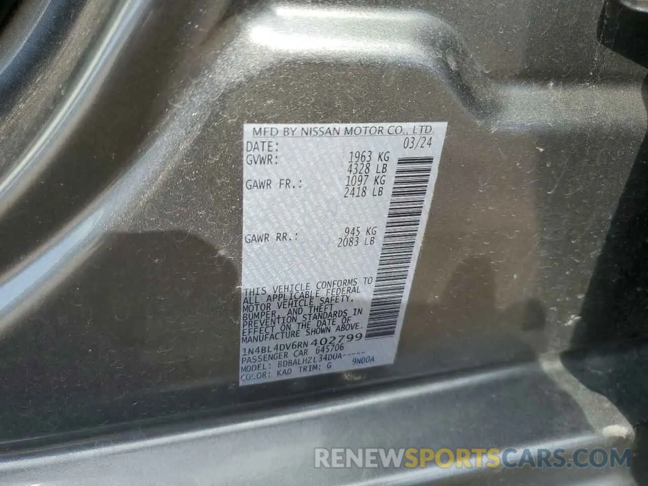 12 Photograph of a damaged car 1N4BL4DV6RN402799 NISSAN ALTIMA 2024