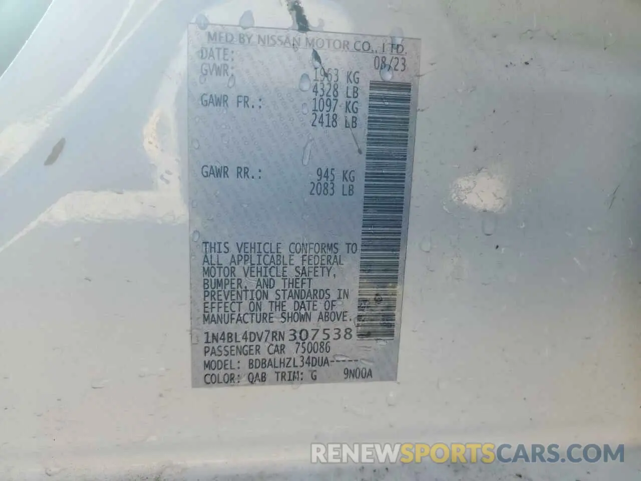 12 Photograph of a damaged car 1N4BL4DV7RN307538 NISSAN ALTIMA 2024