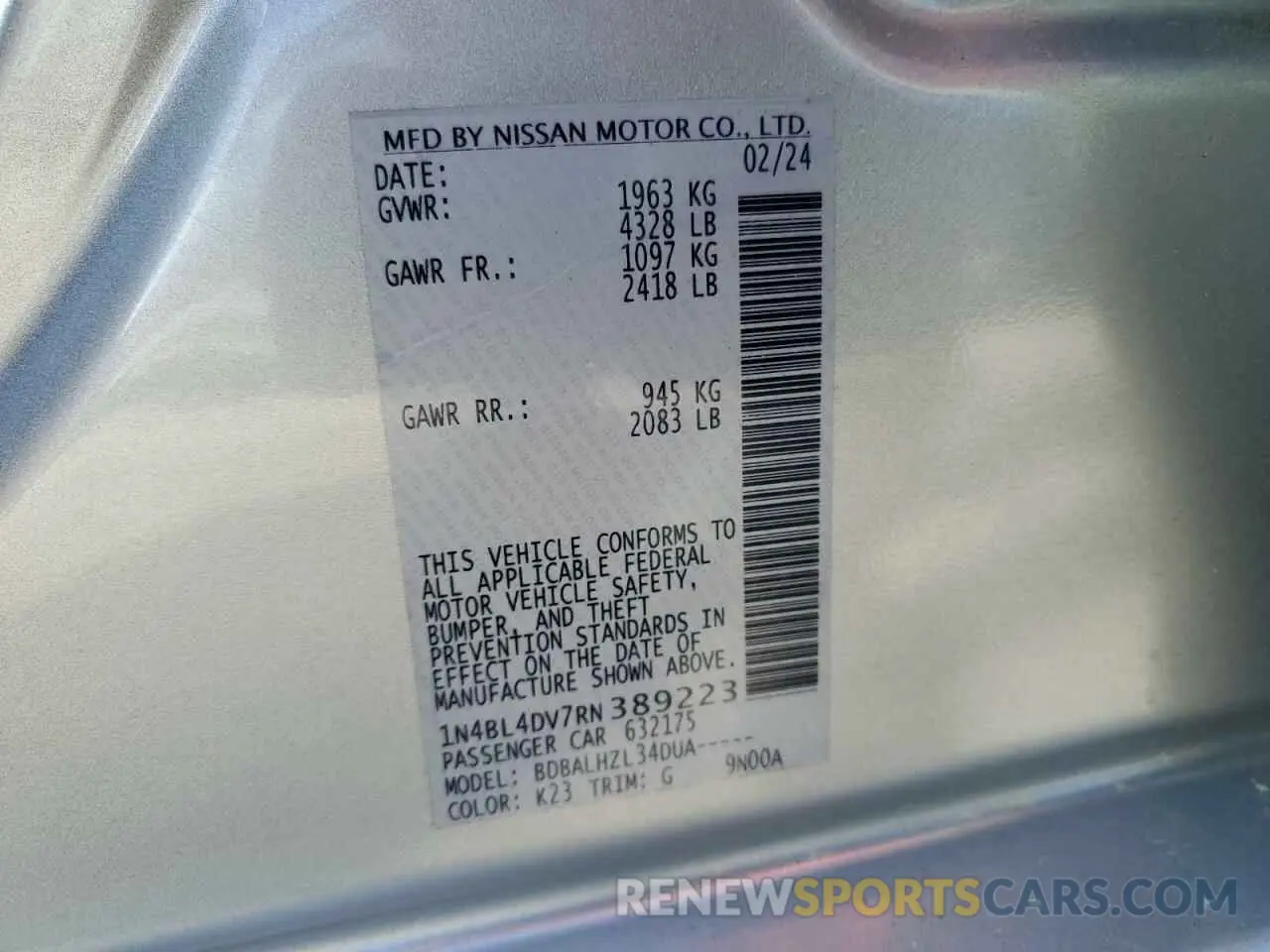 12 Photograph of a damaged car 1N4BL4DV7RN389223 NISSAN ALTIMA 2024