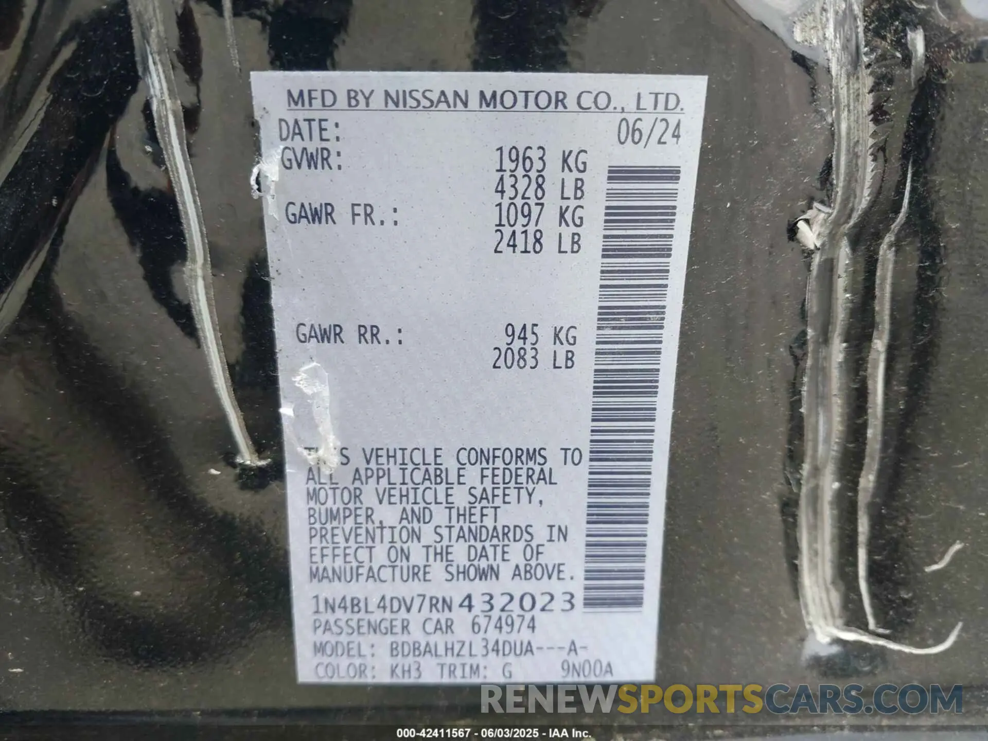 9 Photograph of a damaged car 1N4BL4DV7RN432023 NISSAN ALTIMA 2024