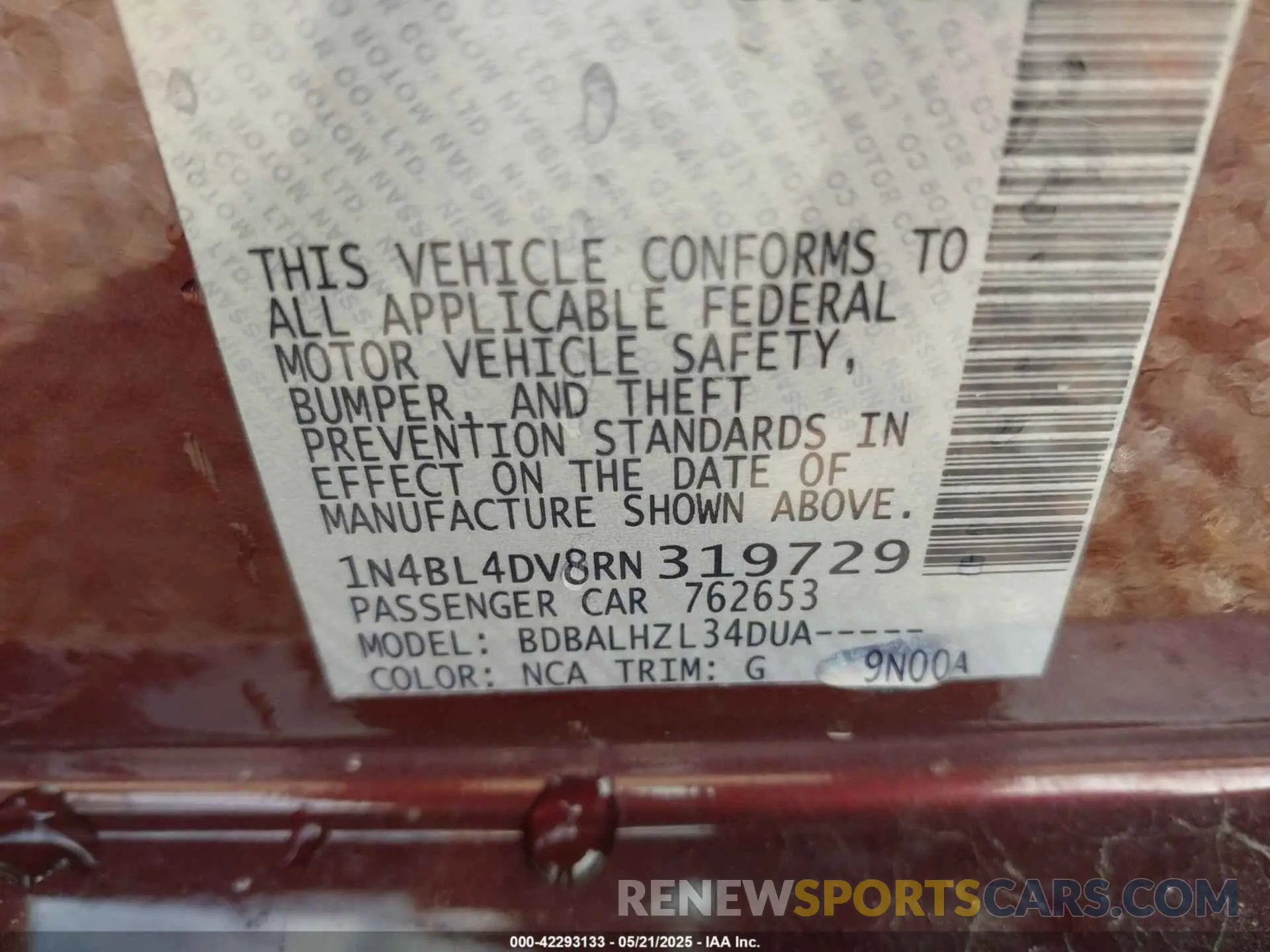 9 Photograph of a damaged car 1N4BL4DV8RN319729 NISSAN ALTIMA 2024