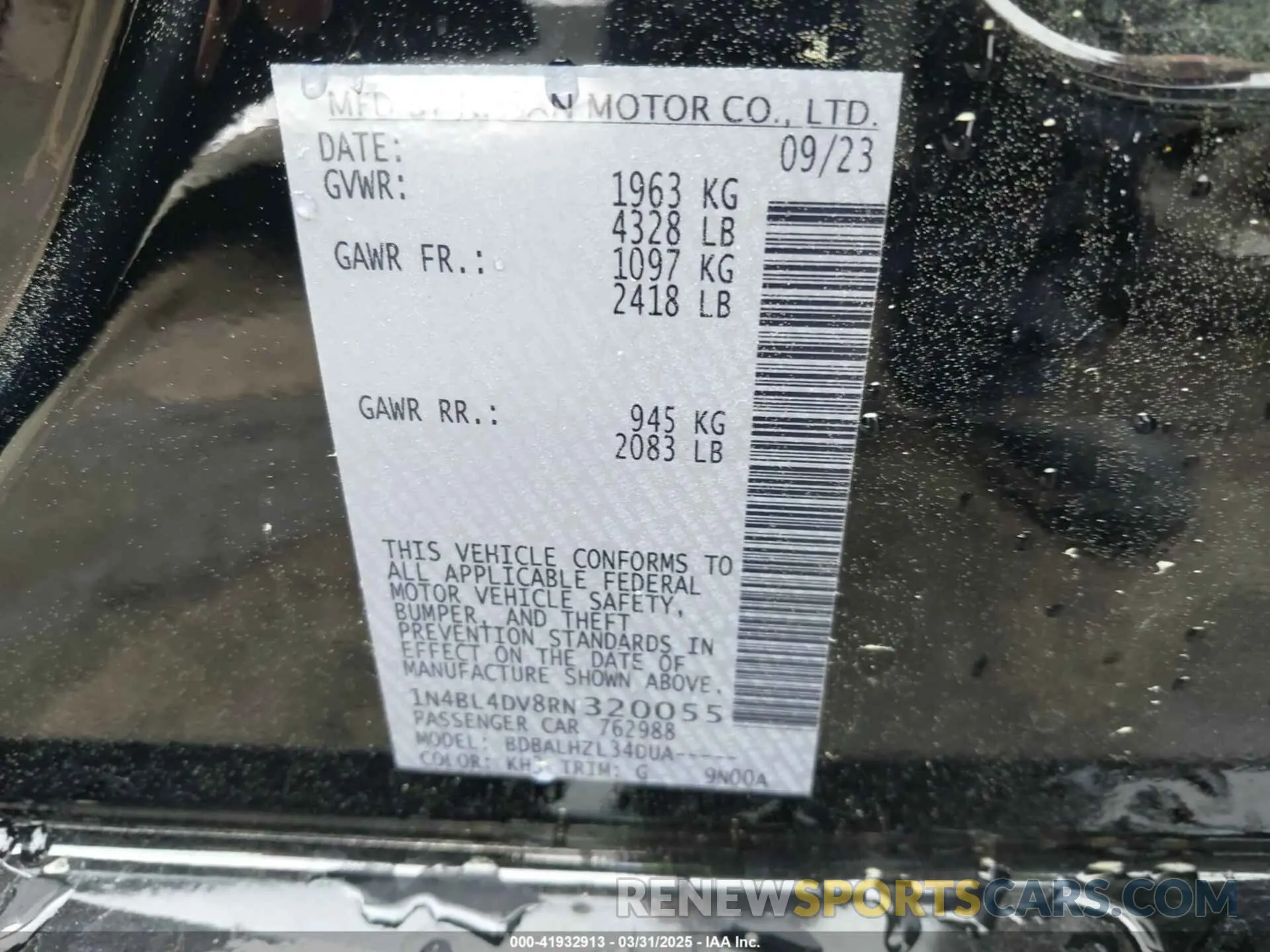 9 Photograph of a damaged car 1N4BL4DV8RN320055 NISSAN ALTIMA 2024