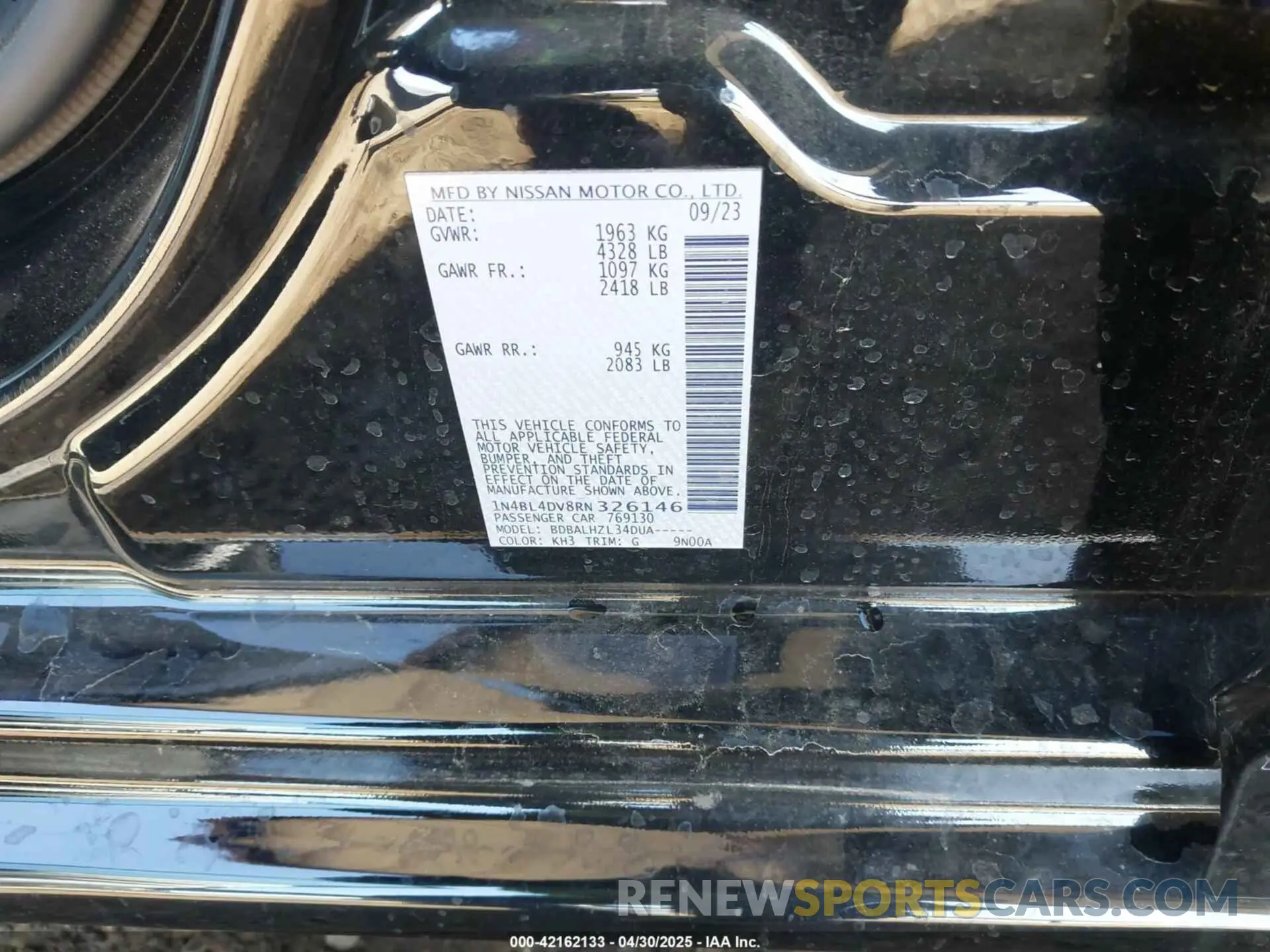 9 Photograph of a damaged car 1N4BL4DV8RN326146 NISSAN ALTIMA 2024