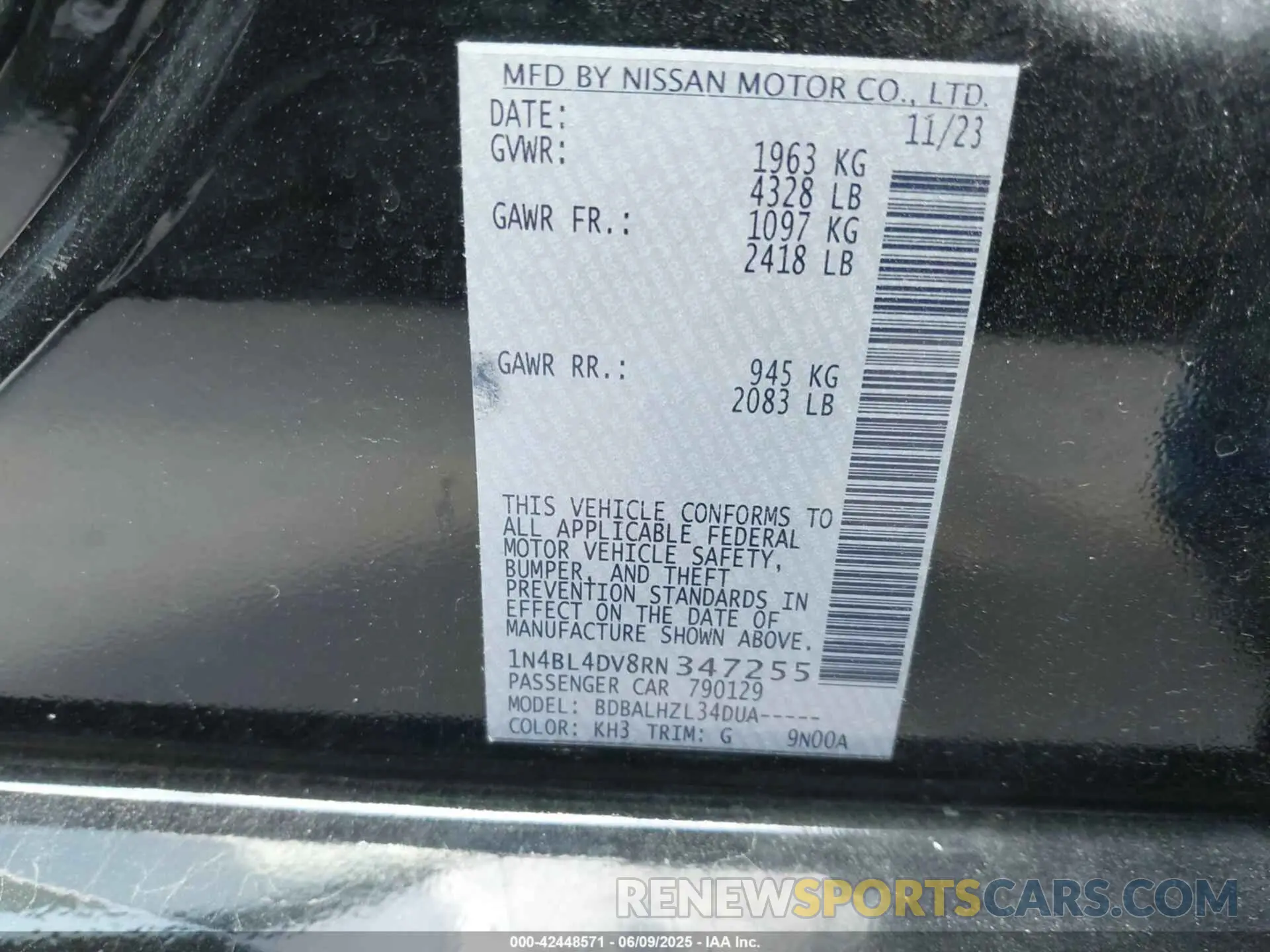 9 Photograph of a damaged car 1N4BL4DV8RN347255 NISSAN ALTIMA 2024